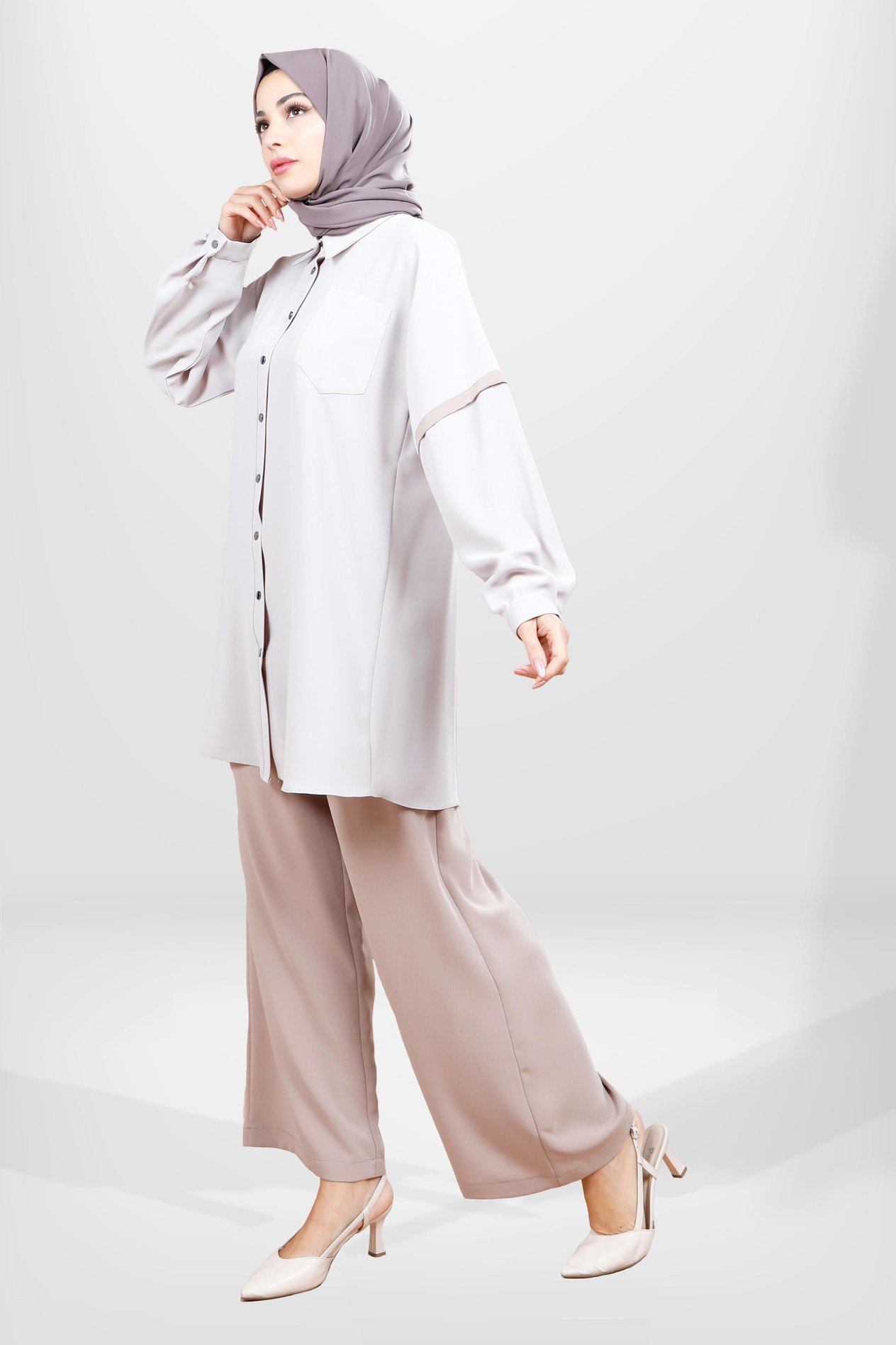 Beyza-4055 PANTOLON TUNİK TAŞ/BEJ