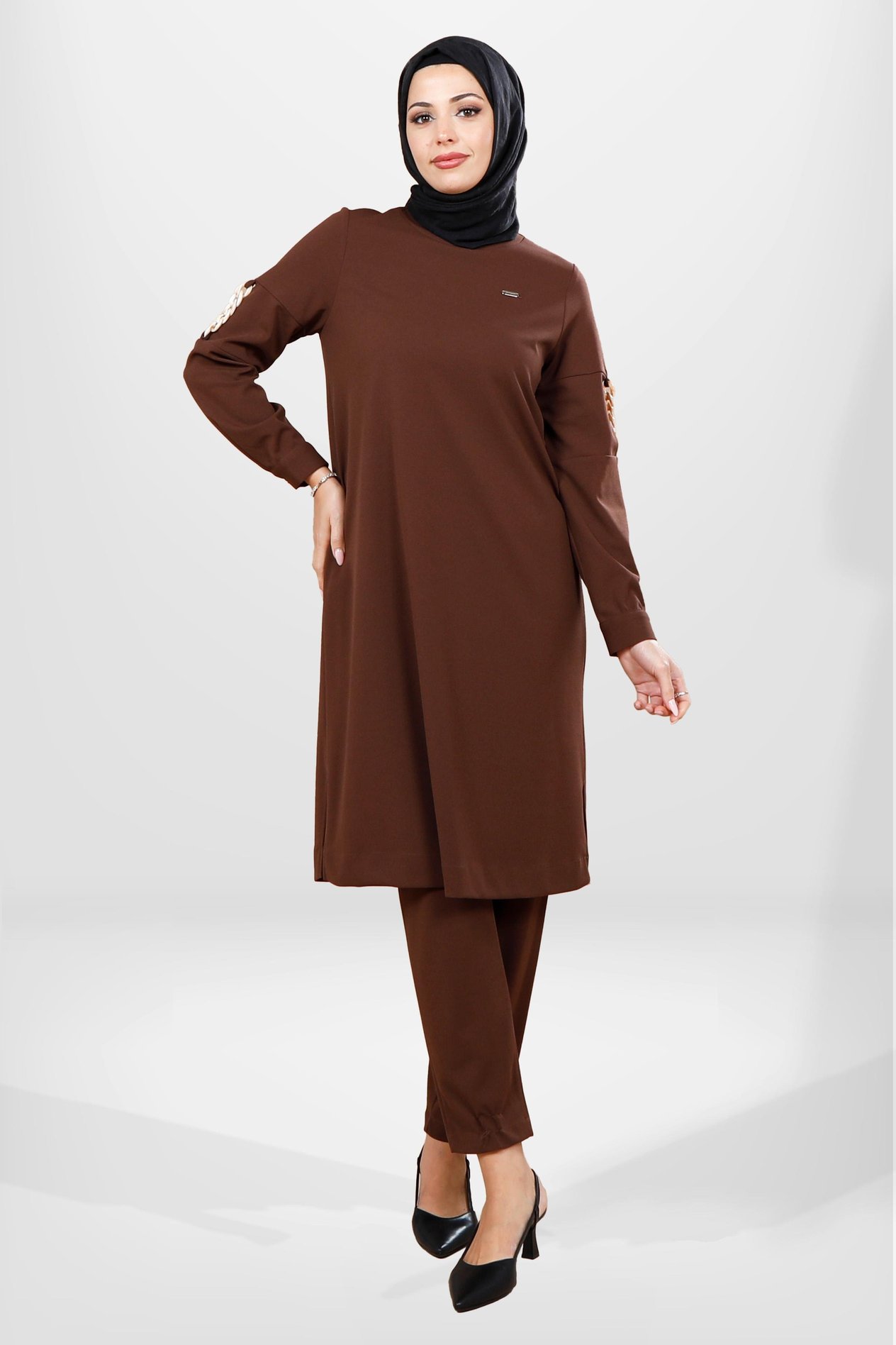 Beyza-4062 TUNİK PANTOLON 2Lİ TK KAHVE