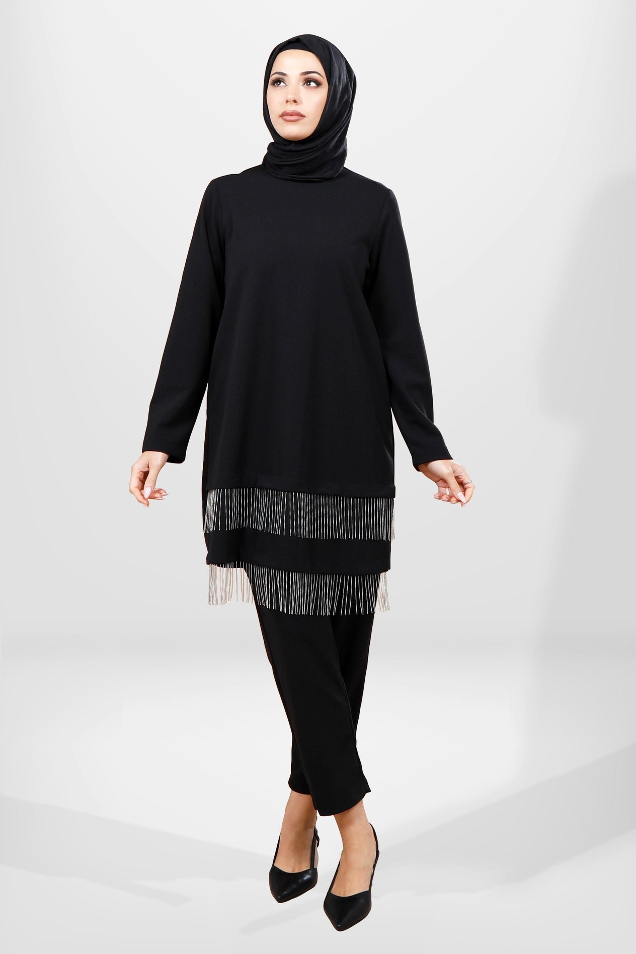 Beyza-4063 TUNİK PANTOLON 2 Lİ TK SİYAH