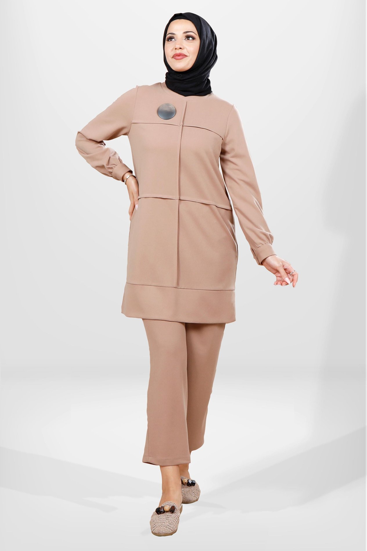 Beyza-4064 TUNİK PANTOLON 2 Lİ TK SÜTLÜ KAHVE