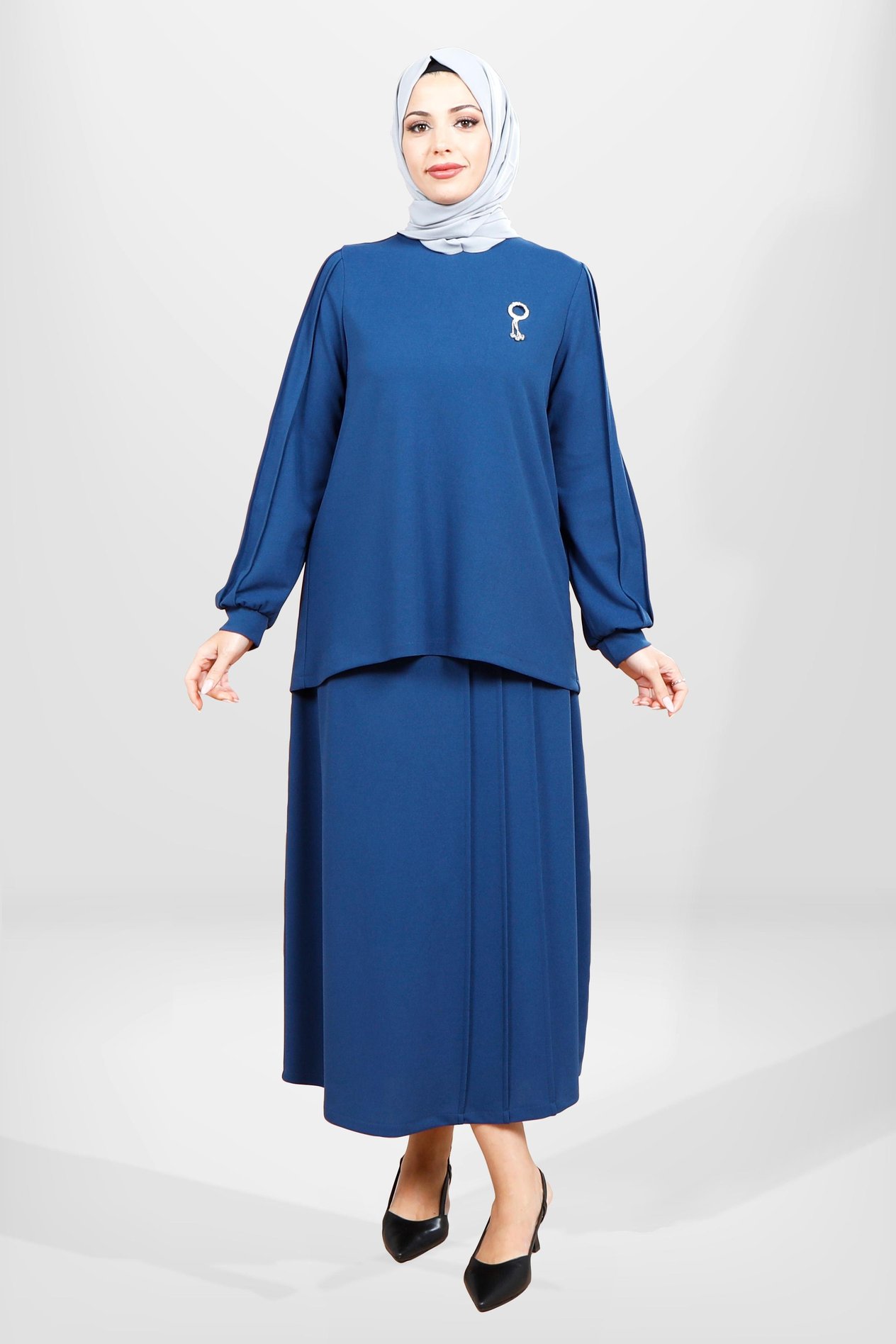 Beyza-4069 ETEK BLUZ İKİLİ TK İNDİGO