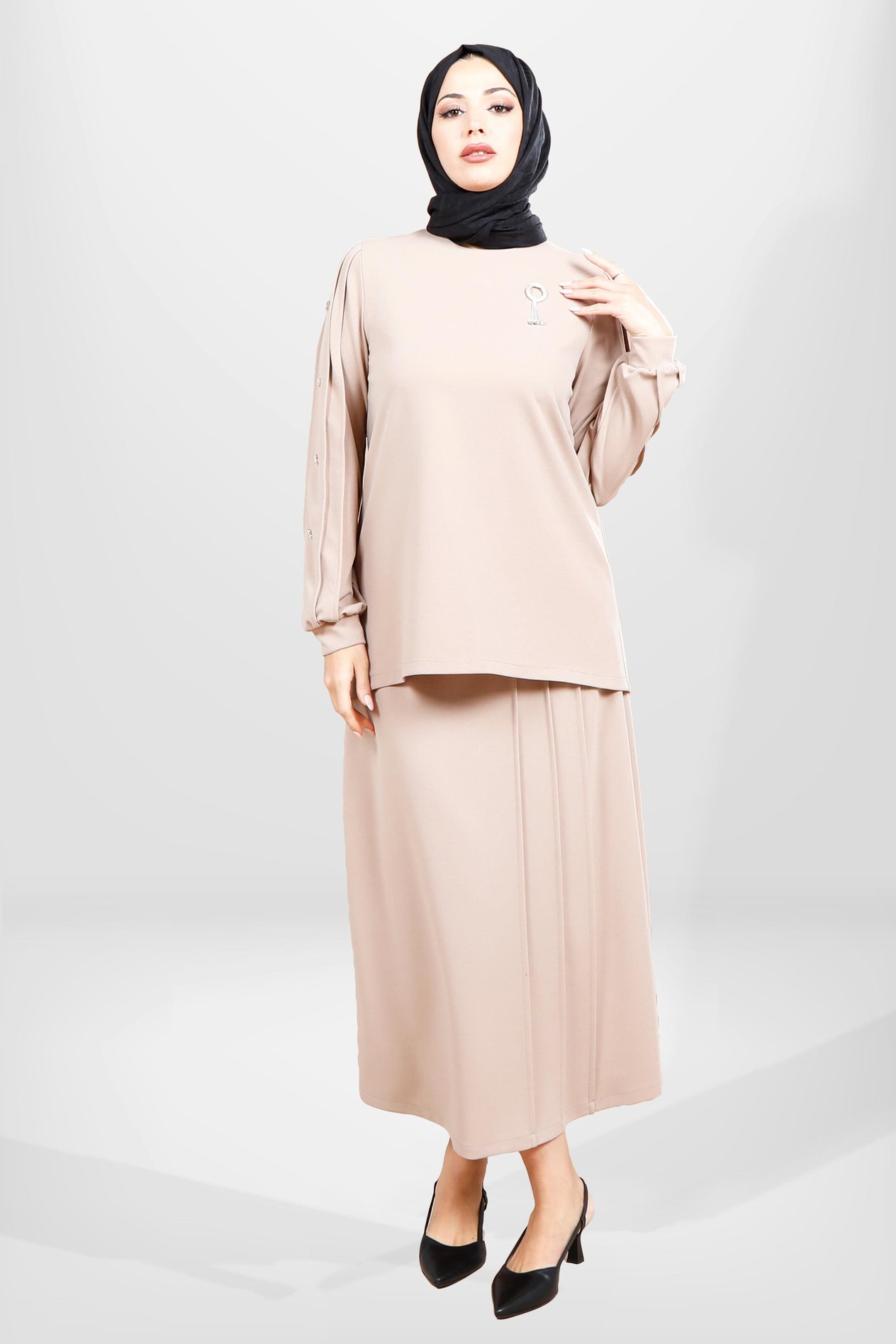 Beyza-4069 ETEK BLUZ İKİLİ TK KAHVE
