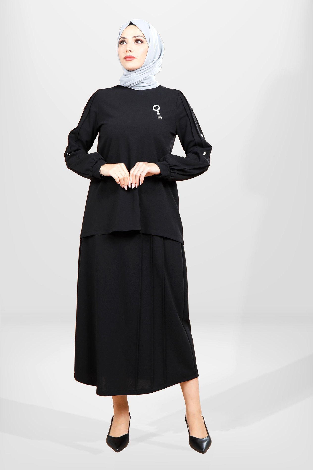 Beyza-4069 ETEK BLUZ İKİLİ TK SİYAH