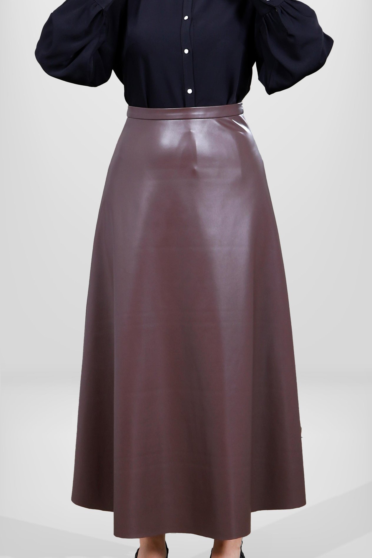 Beyza-4076 DERİ ETEK KAHVE