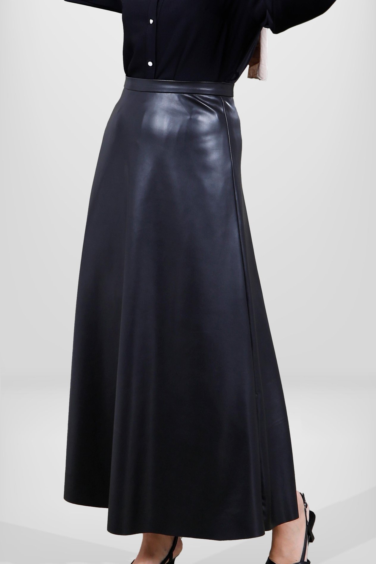 Beyza-4076 DERİ ETEK SİYAH