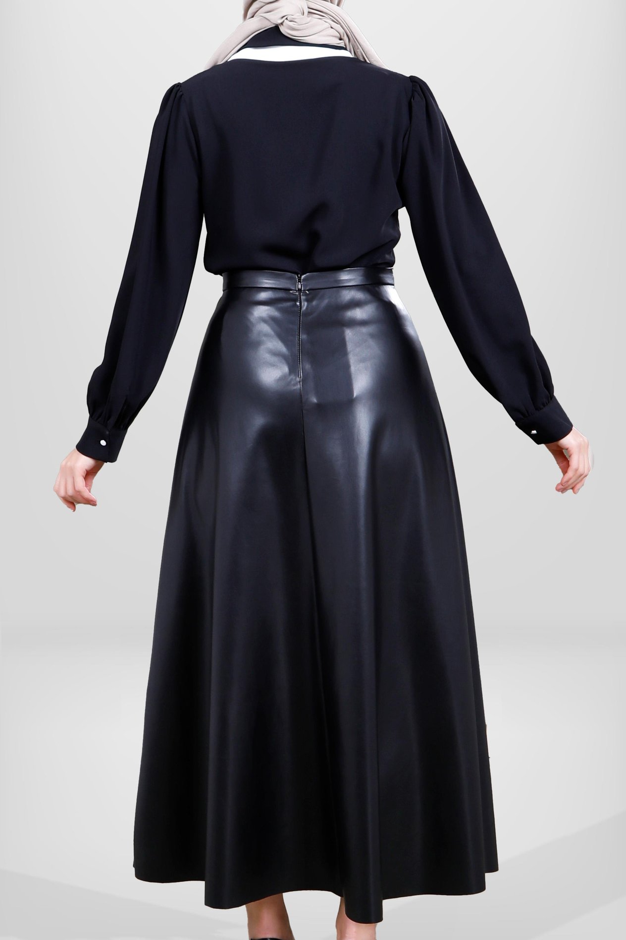 Beyza-4076 DERİ ETEK SİYAH
