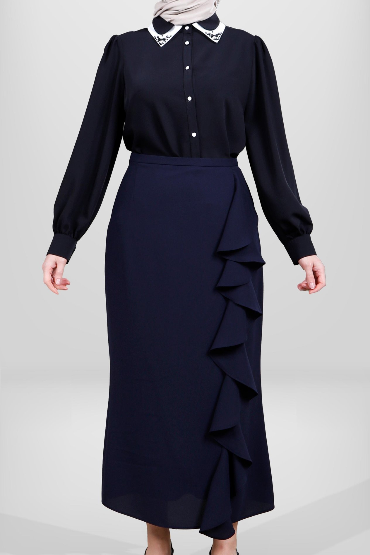 Beyza-4084 ETEK LACİVERT KUM KREP