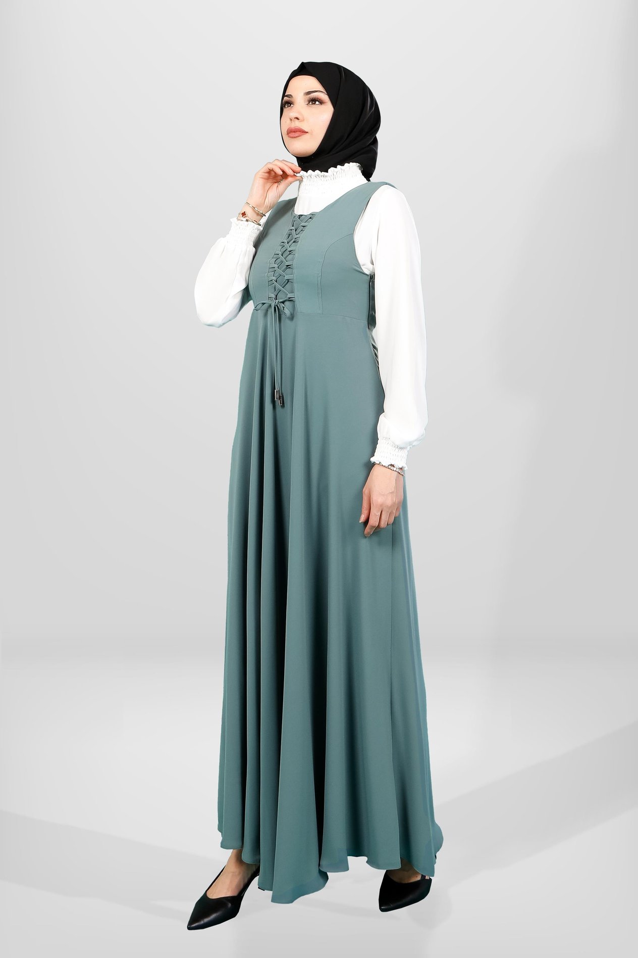 Beyza-4118 İkili Takım Mint Gömlek Elbise 