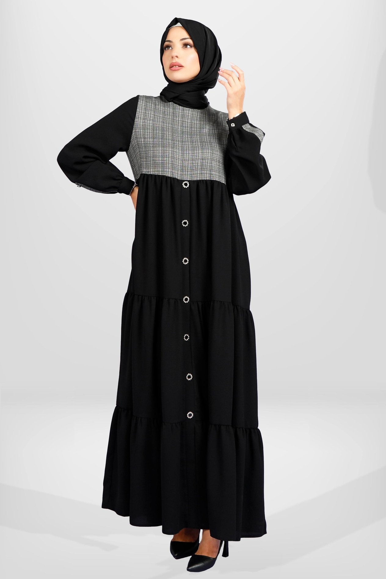 Beyza-5534 ELBİSE SİYAH KUM KREP