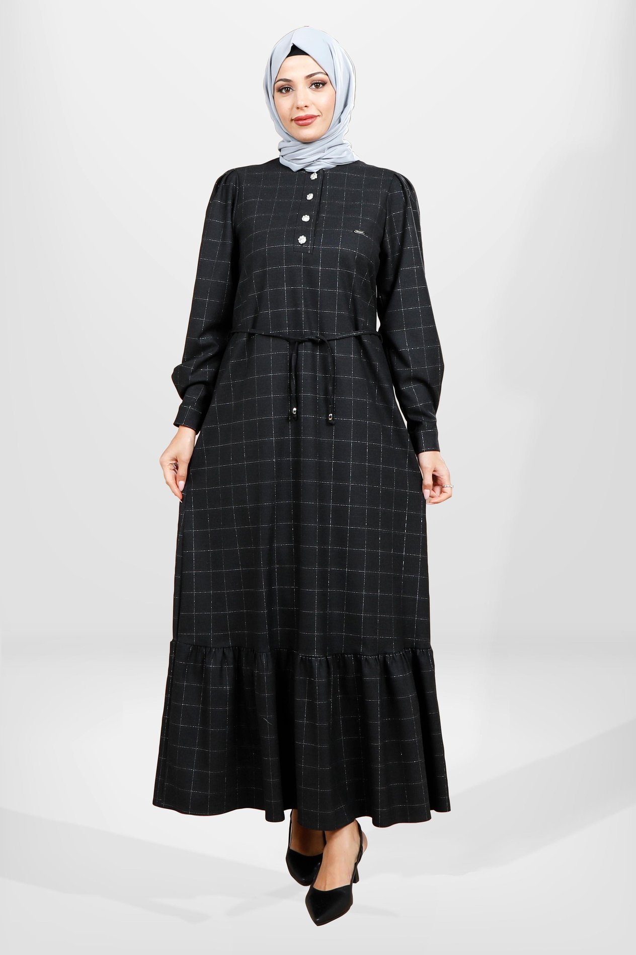 Beyza-5558 ELBİSE SİYAH EKOSE