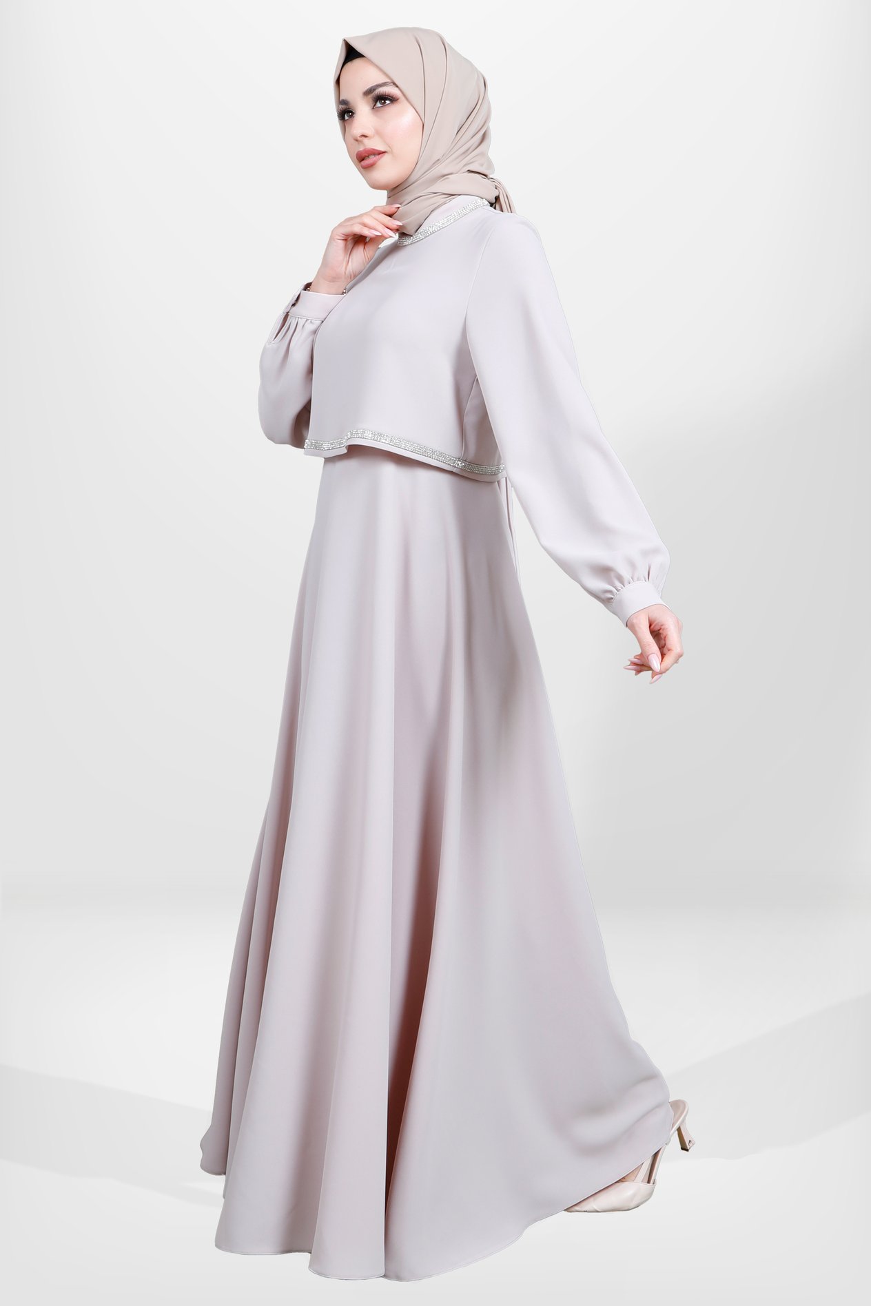 Beyza-5579 ELBİSE BOLEROLU TAŞ