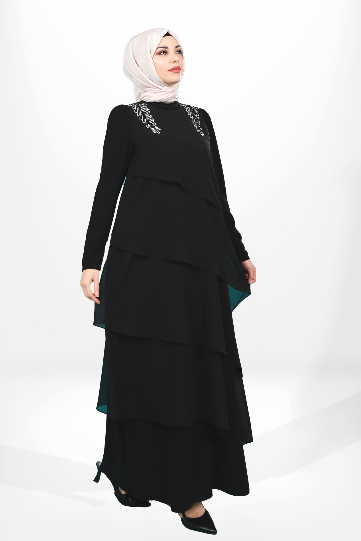 Beyza-5589 ELBİSE VOLANLI SİYAH
