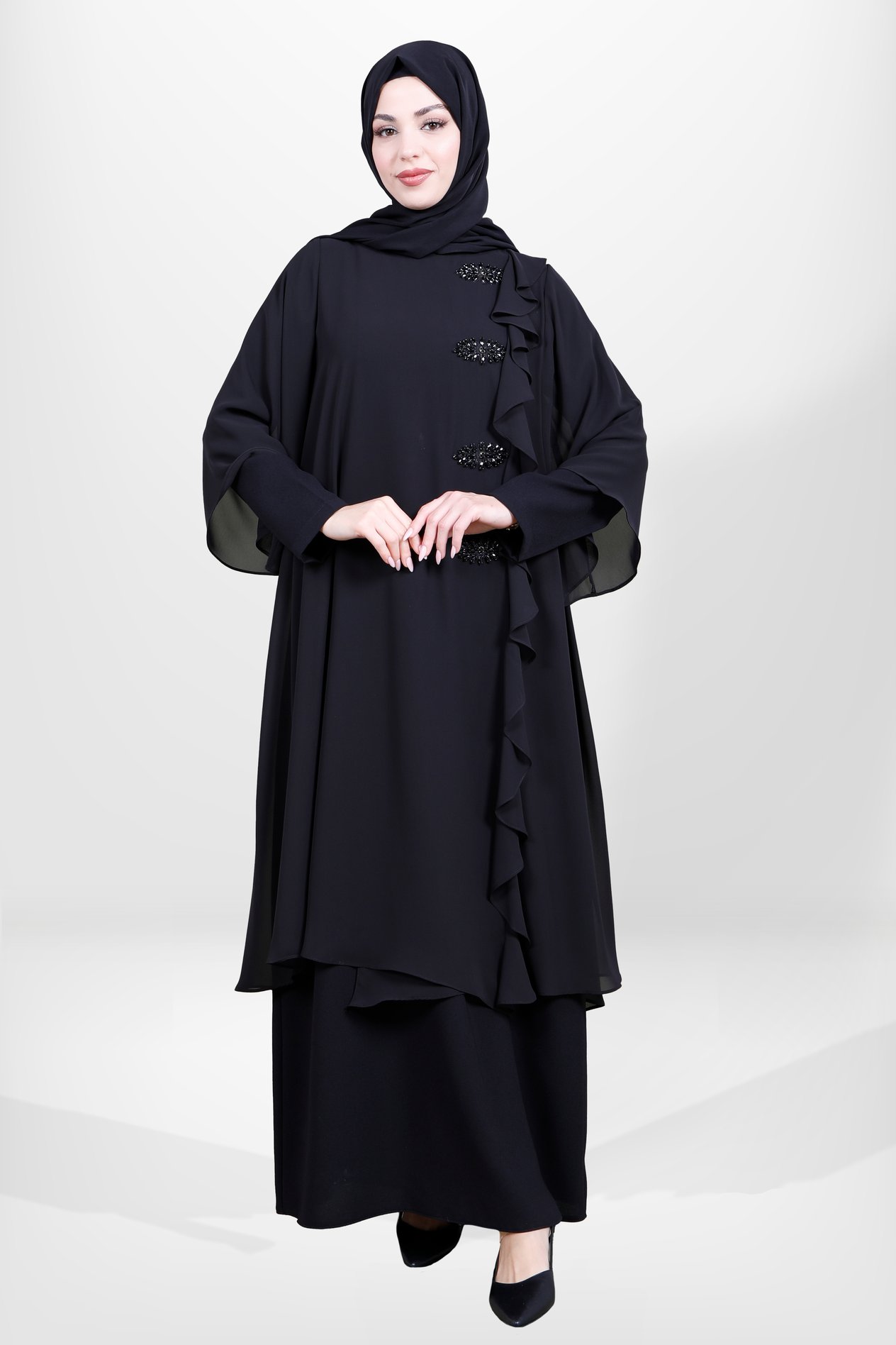 Beyza-5593 ELBİSE TAŞLI SİYAH