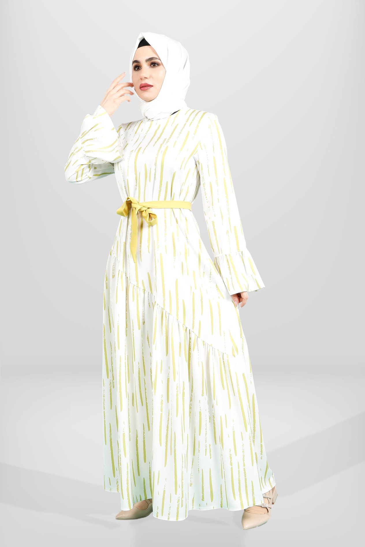 Beyza-5595 ELBİSE DESENLİ YAĞ YEŞİLİ