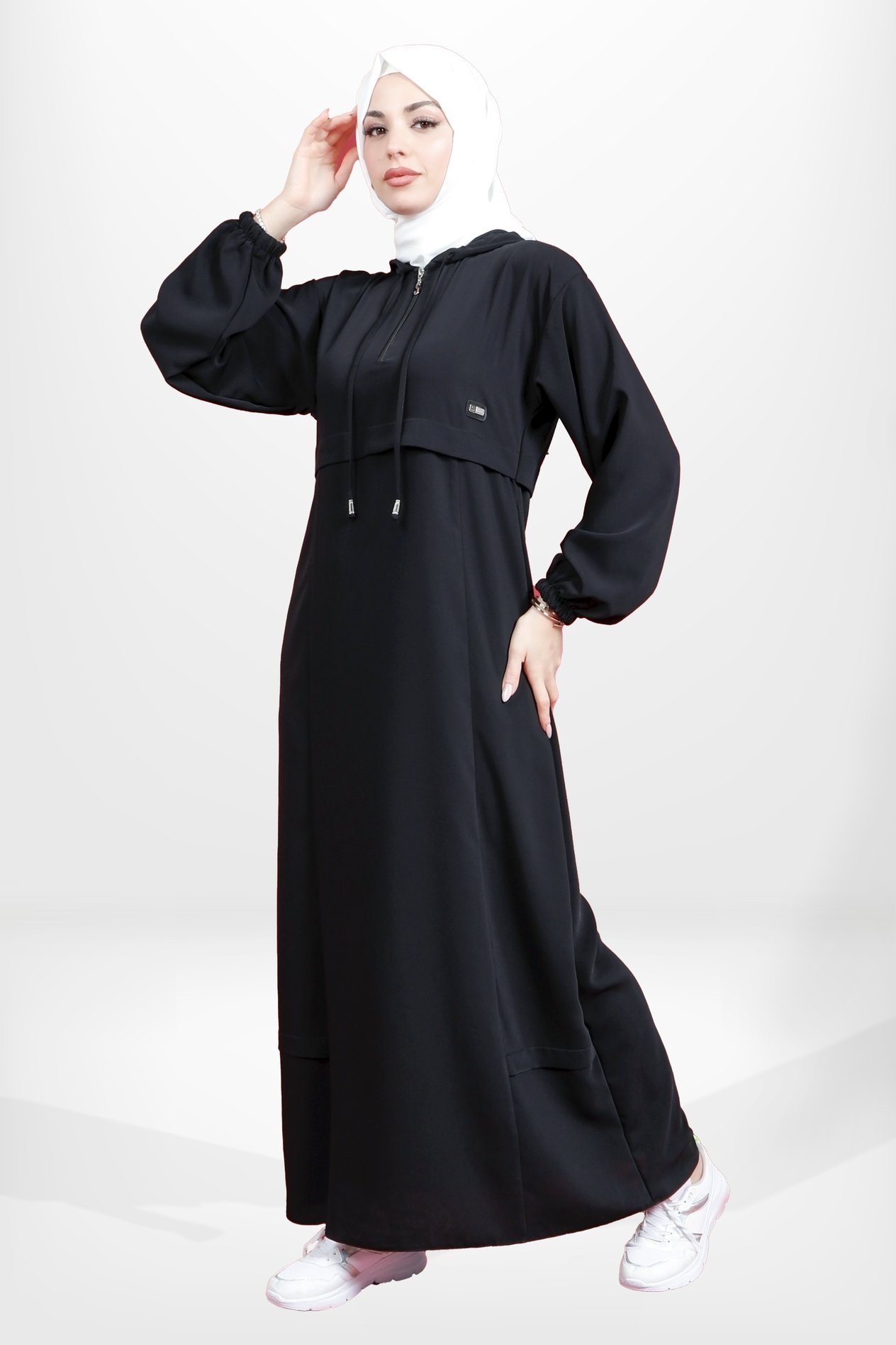 Beyza-5621 ELBİSE KAPŞONLU SİYAH