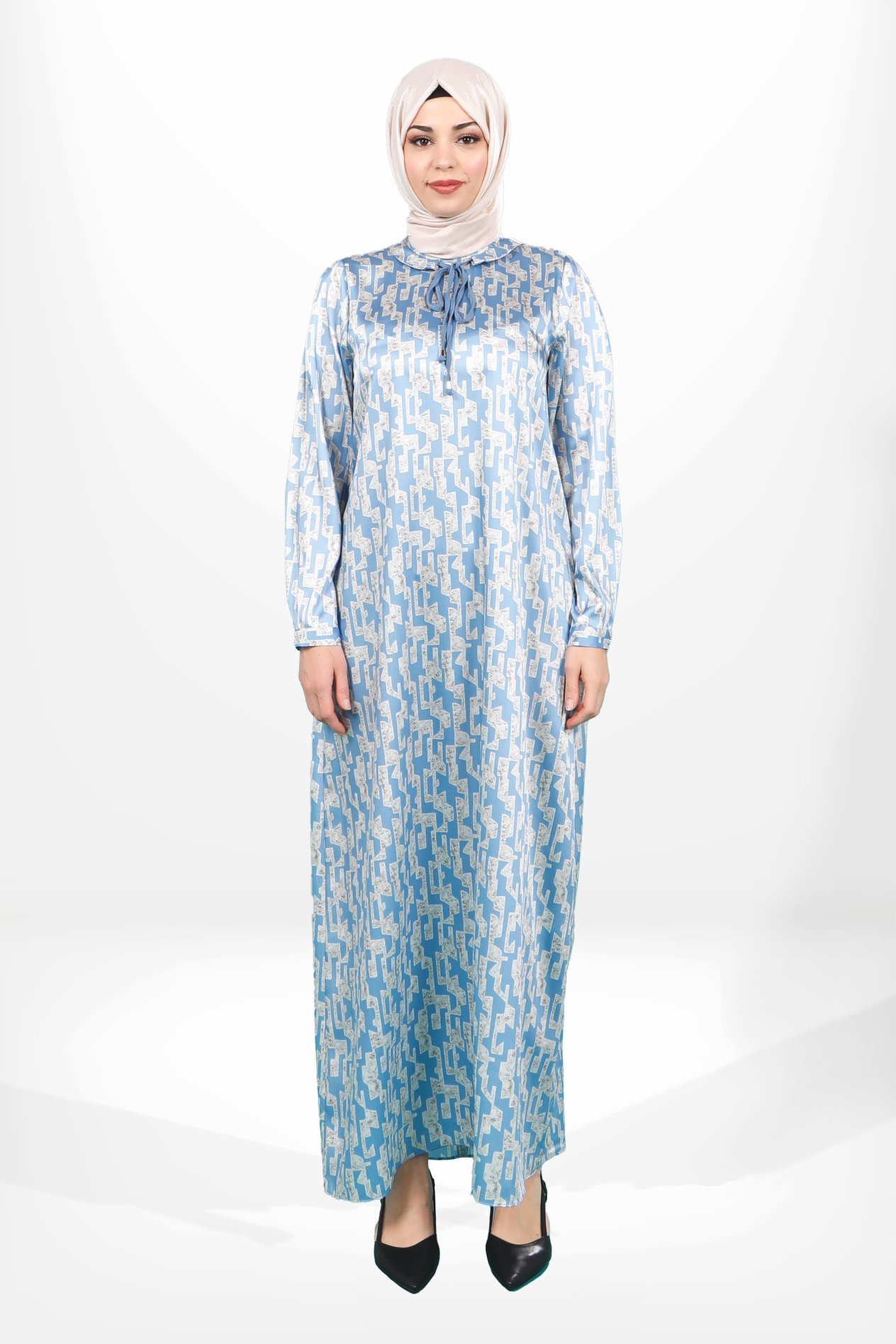 SheFA-5626 ELBİSE KARELİ MAVİ