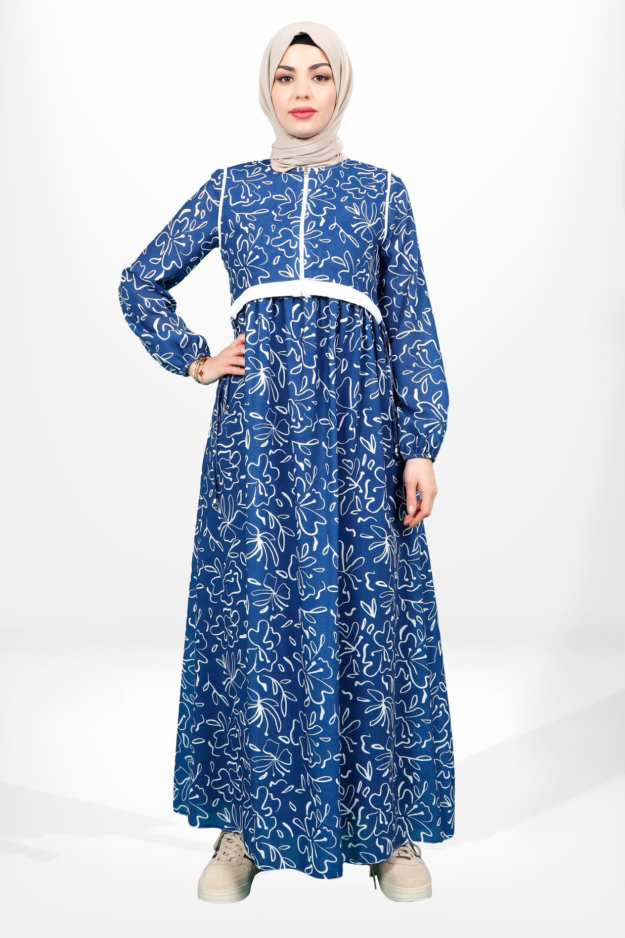 Beyza-5638 ELBİSE DESENLİ LACİVERT