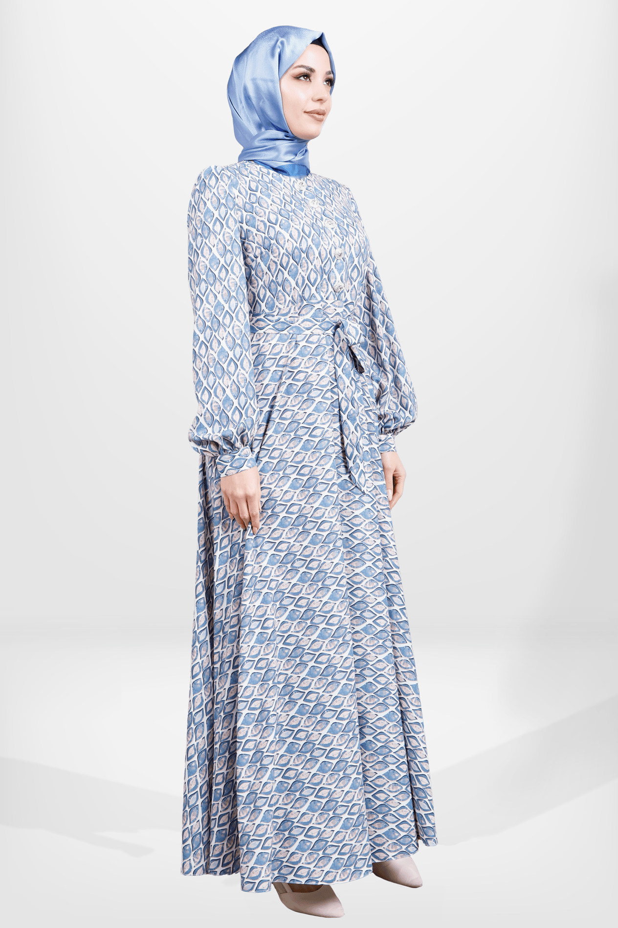Beyza-5639 ELBİSE KLOŞ DESENLİ MAVİ