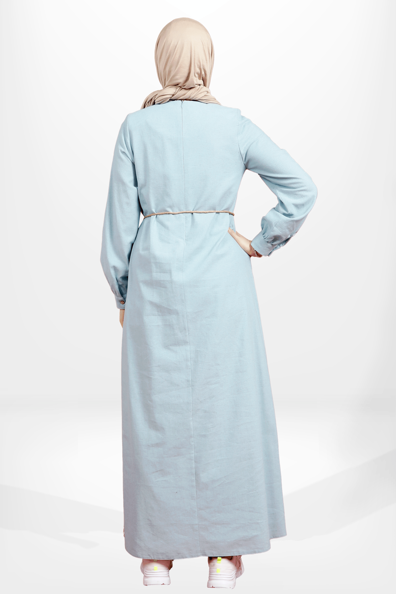 Beyza-5653 ELBİSE KETEN BEBE MAVİ