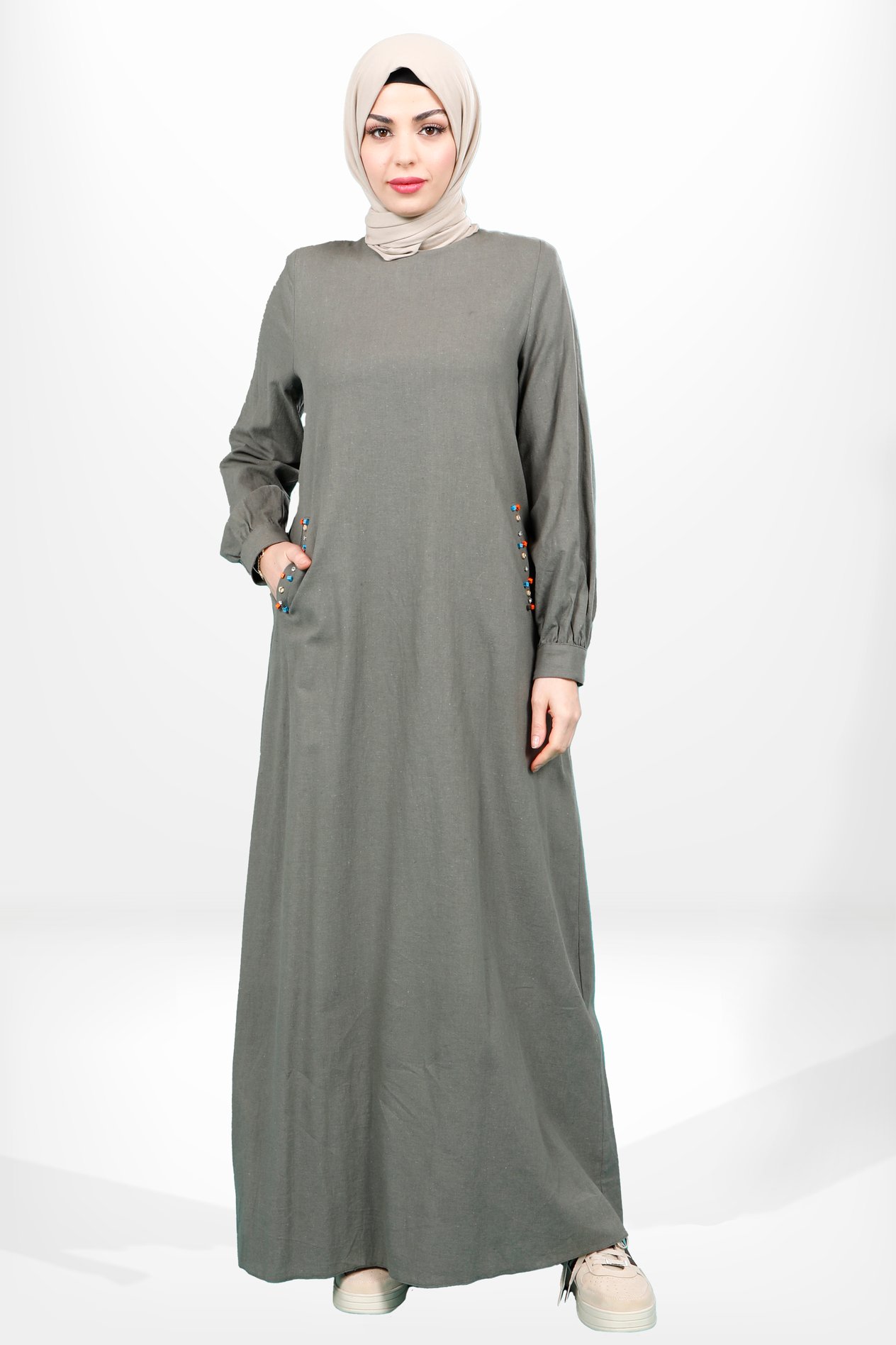 Beyza-5653 ELBİSE KETEN HAKİ