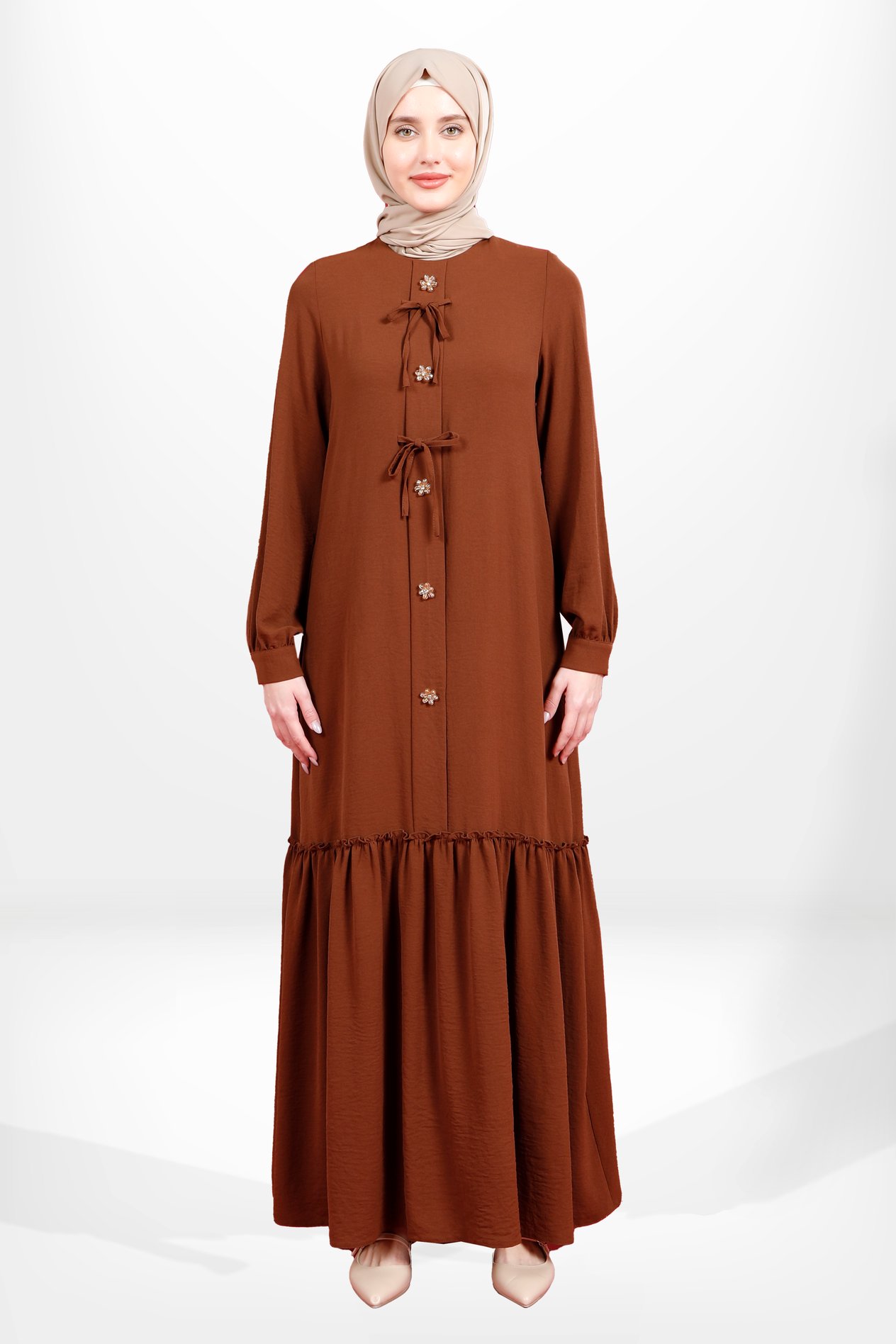 Beyza-5656 ELBİSE ÇİÇEK ACI KAHVE