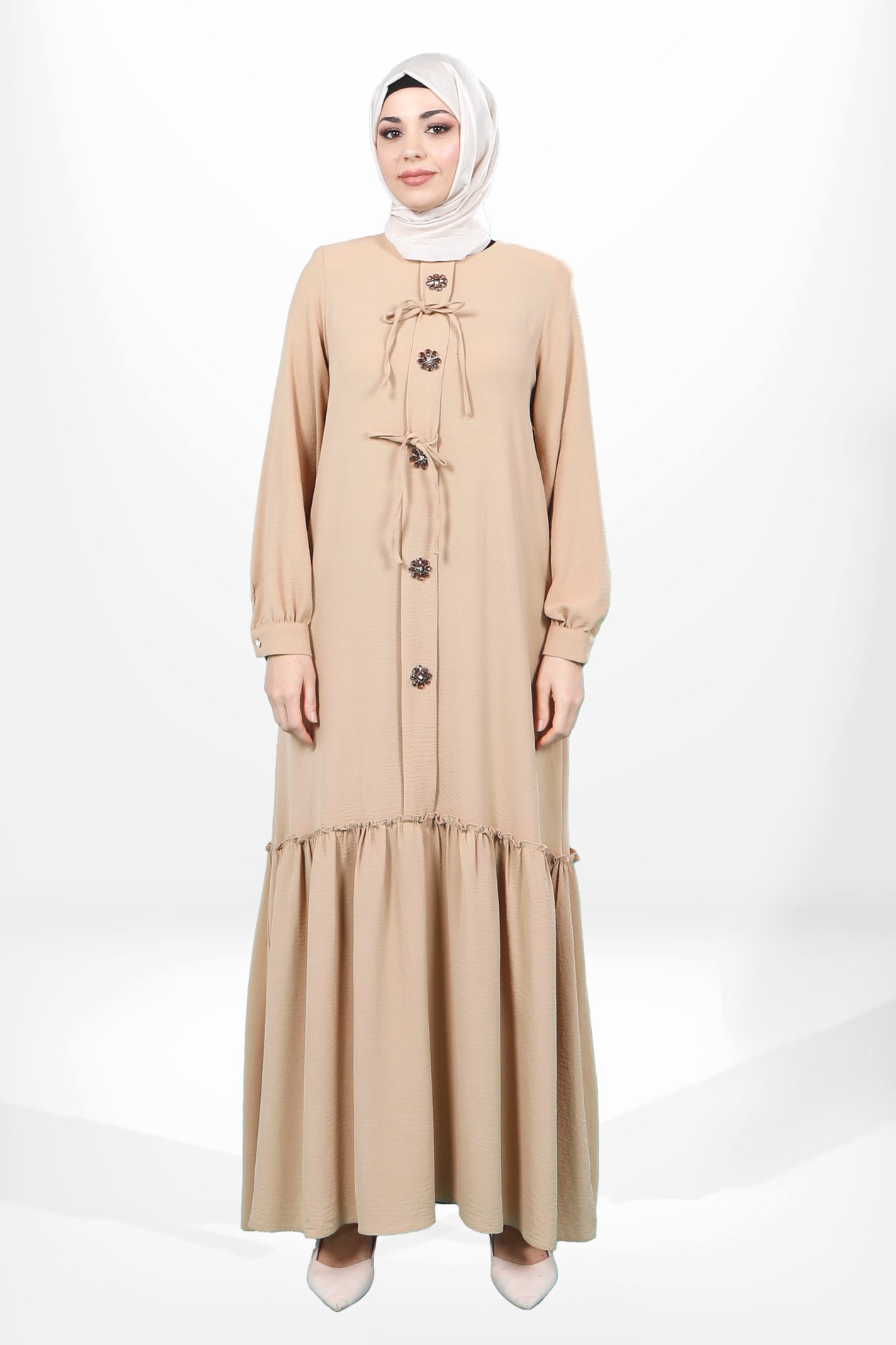 Beyza-5656 ELBİSE ÇİÇEK BEJ