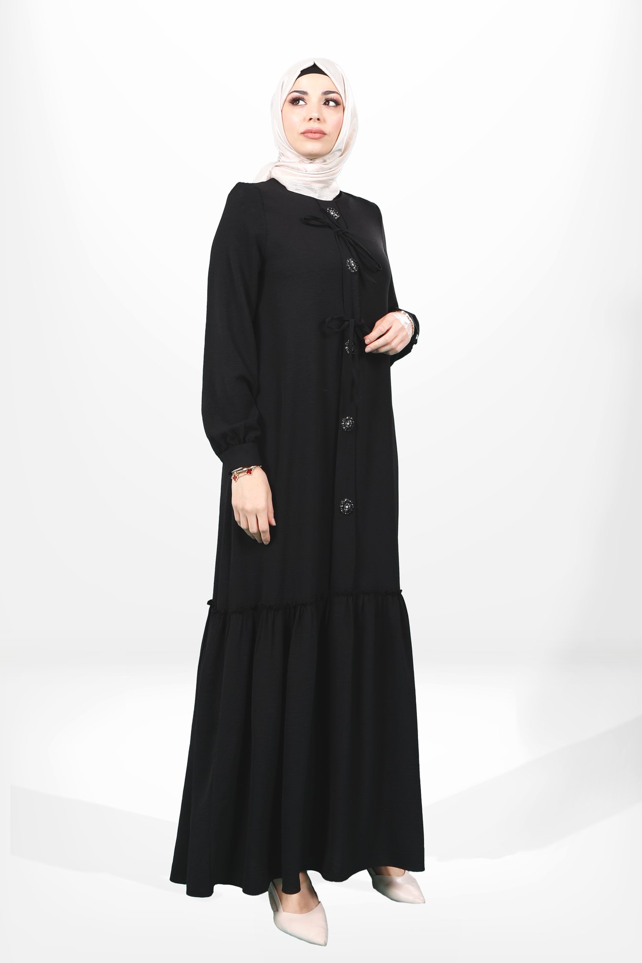 Beyza-5656 ELBİSE ÇİÇEK SİYAH