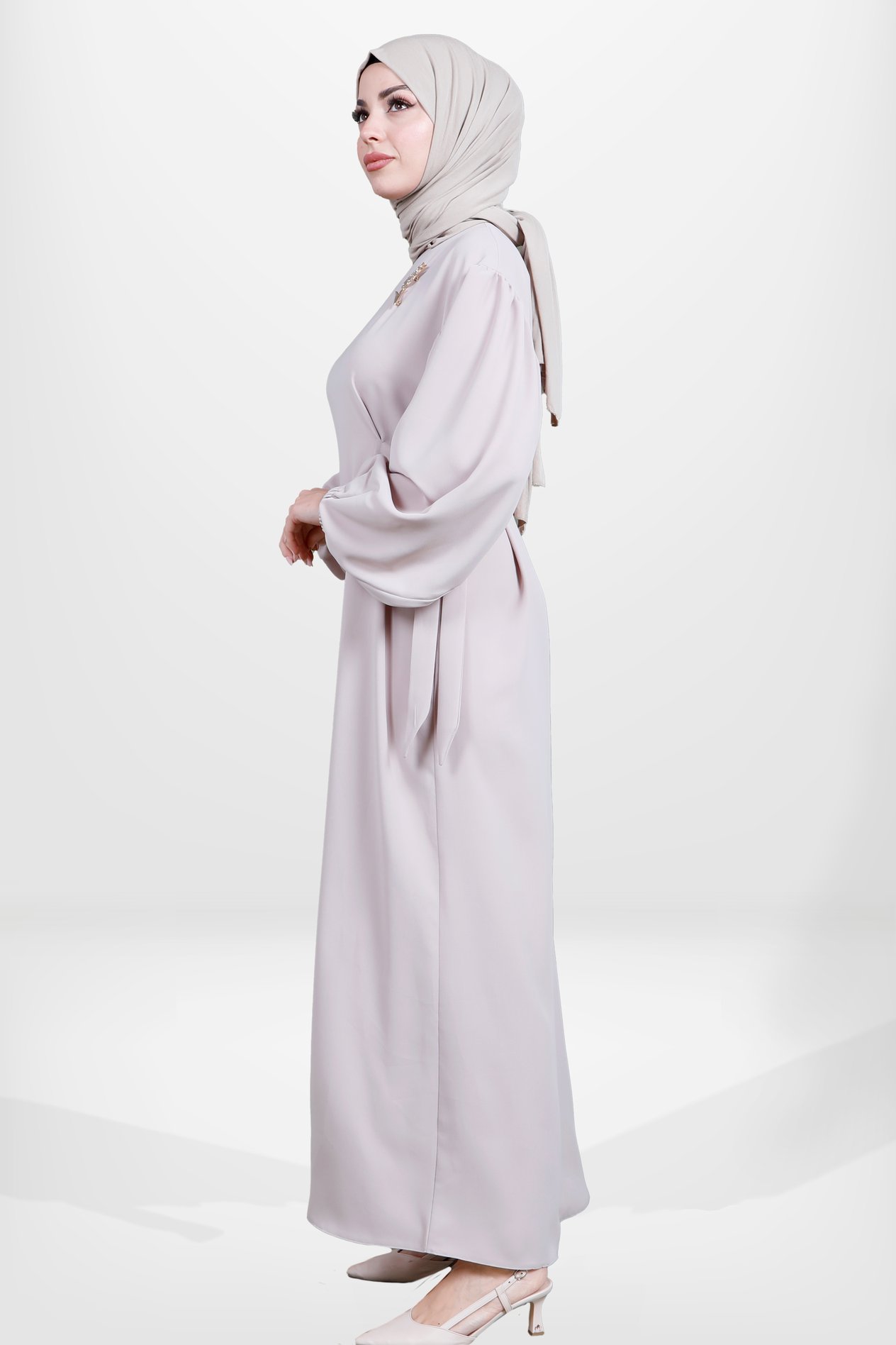 Beyza-5659 ELBİSE LALELİ BEJ