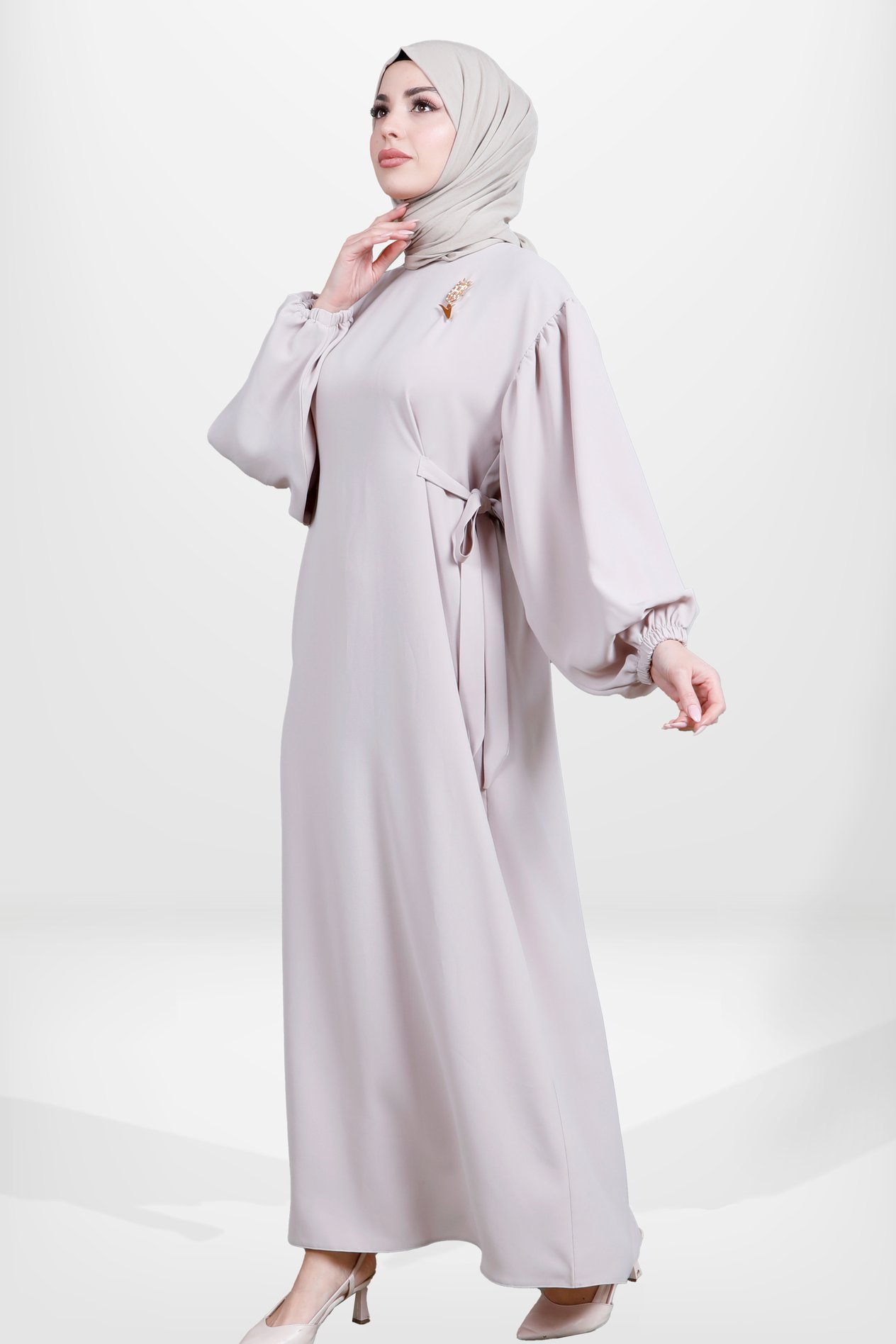 Beyza-5659 ELBİSE LALELİ BEJ