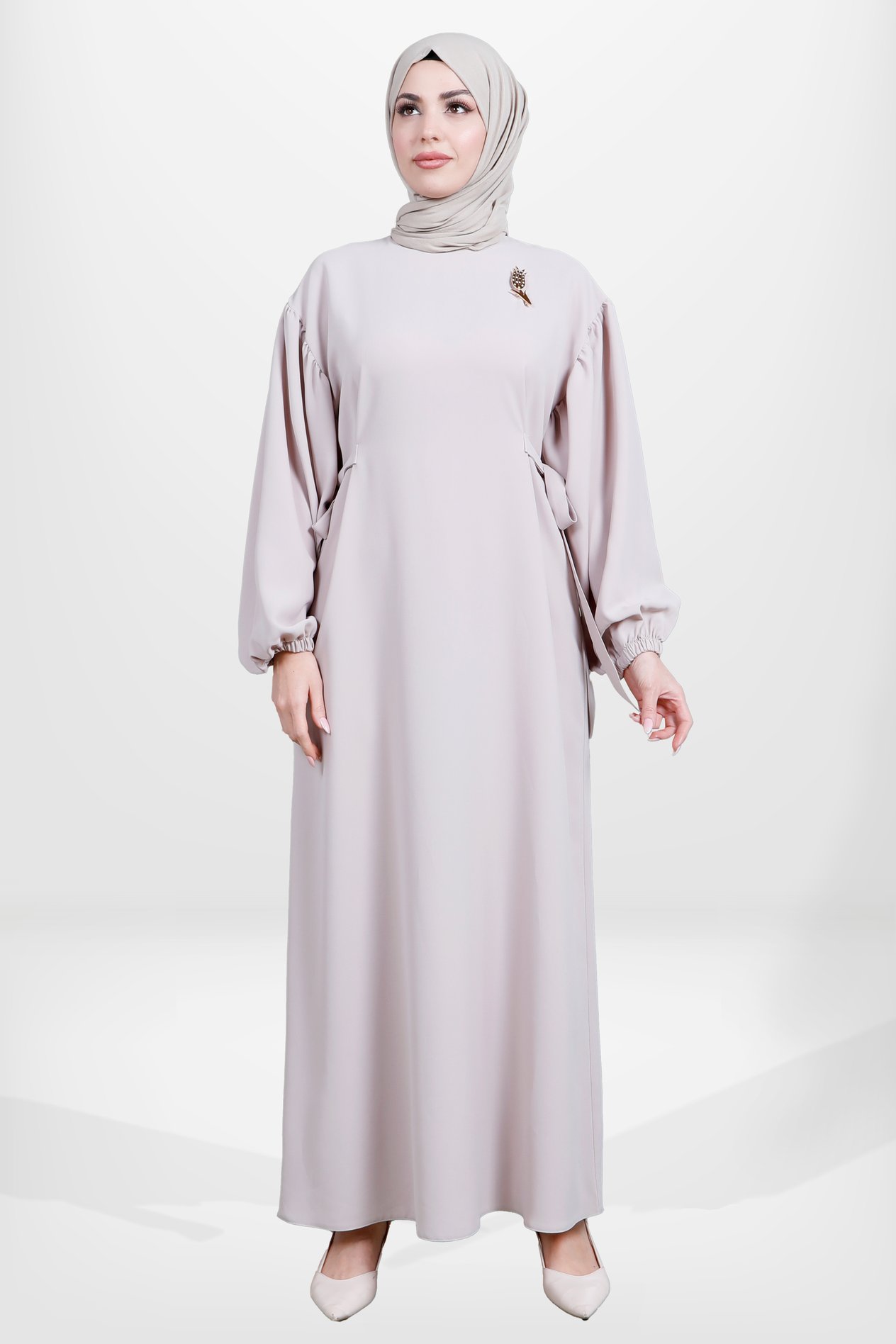 Beyza-5659 ELBİSE LALELİ BEJ