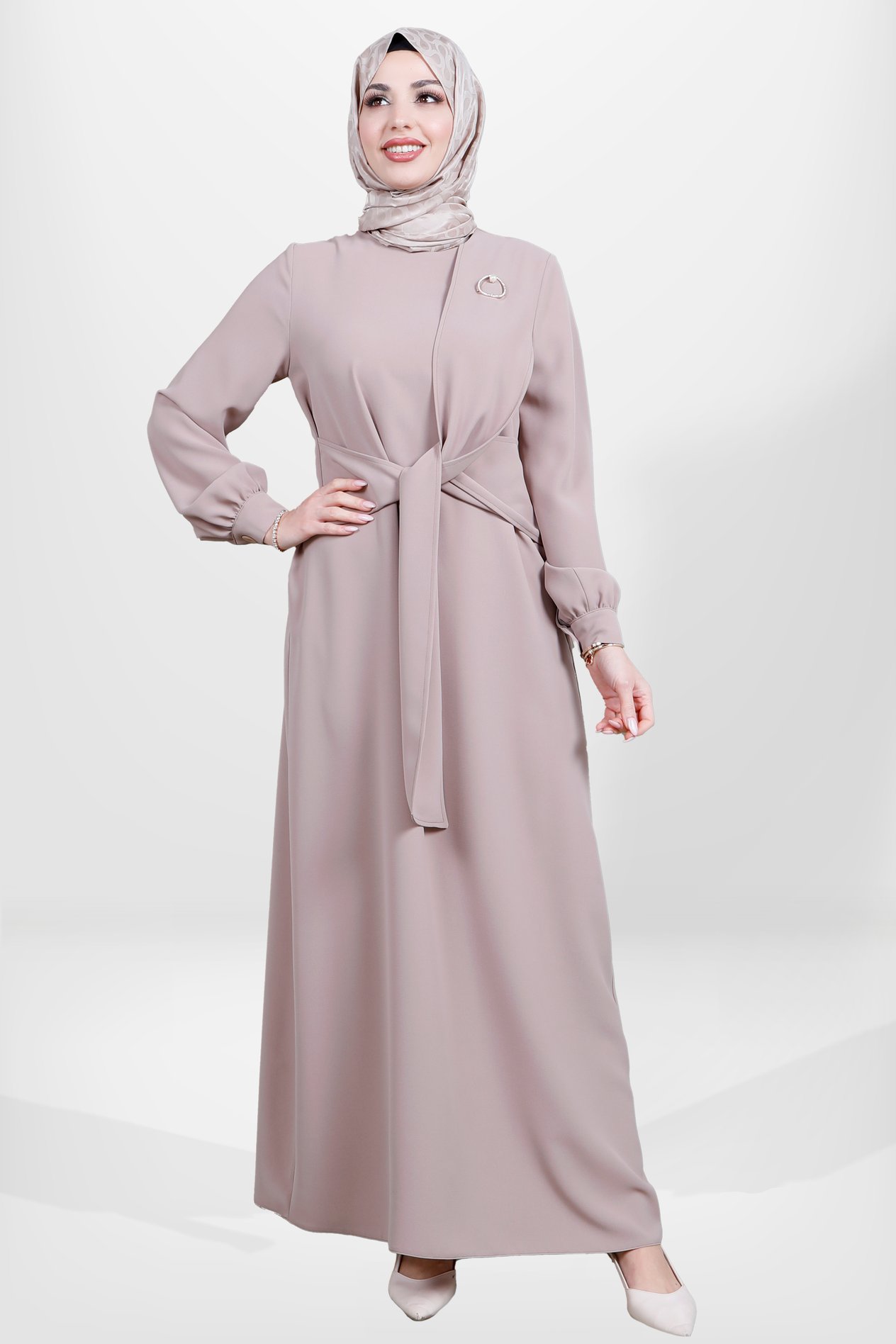Beyza-5667 ELBİSE KUŞAKLI MOCCA