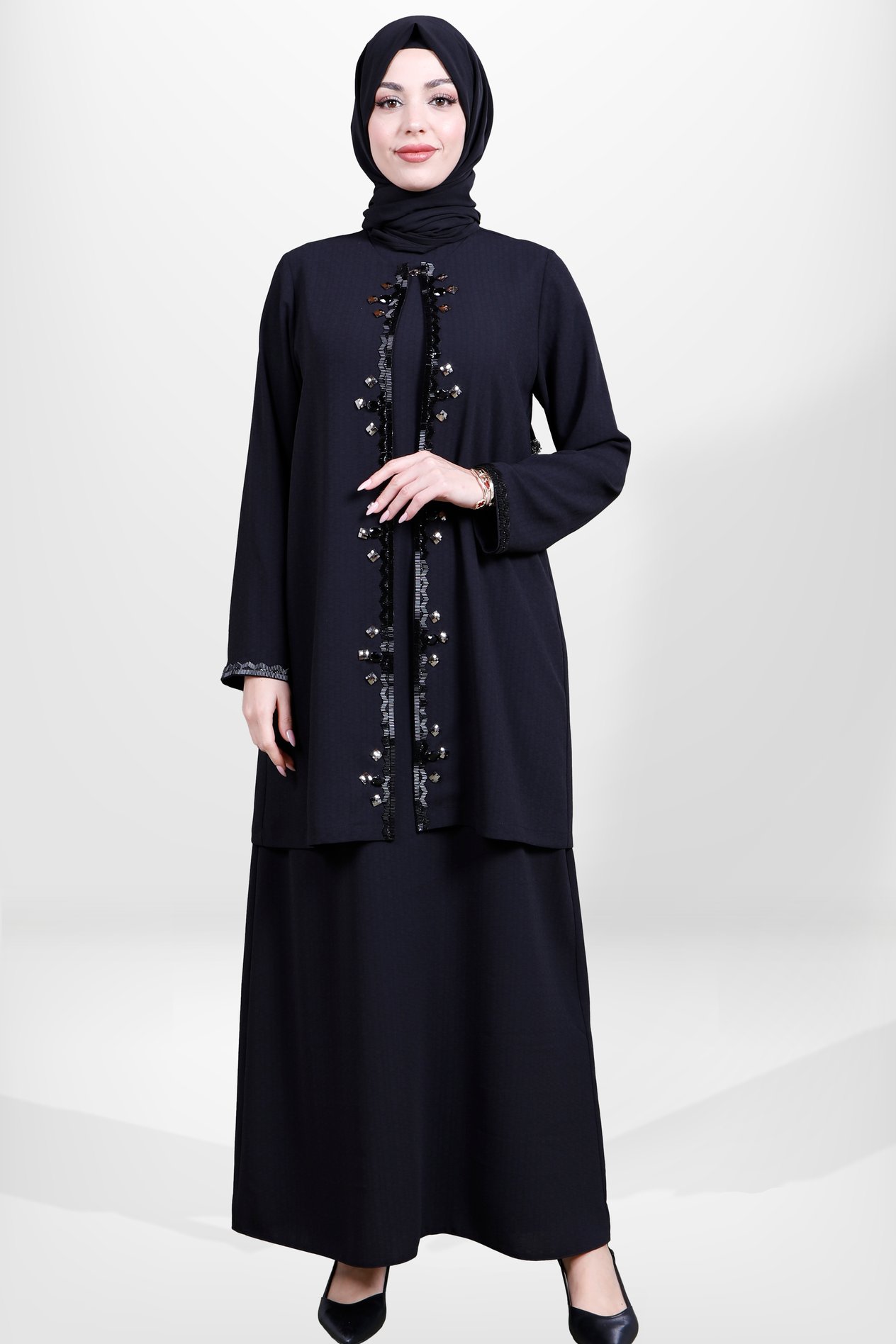 Beyza-5673 CEKETLİ ELBİSE SİYAH