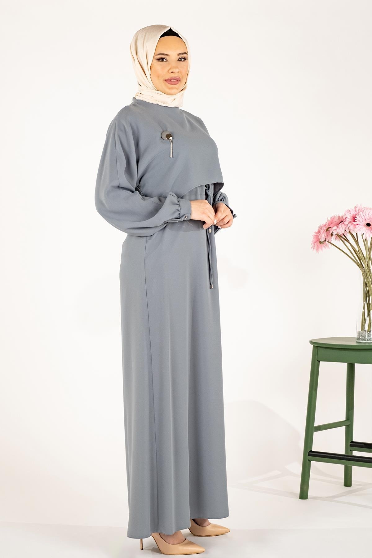 Beyza-LİNA ELBİSE MİNT KUM KREP