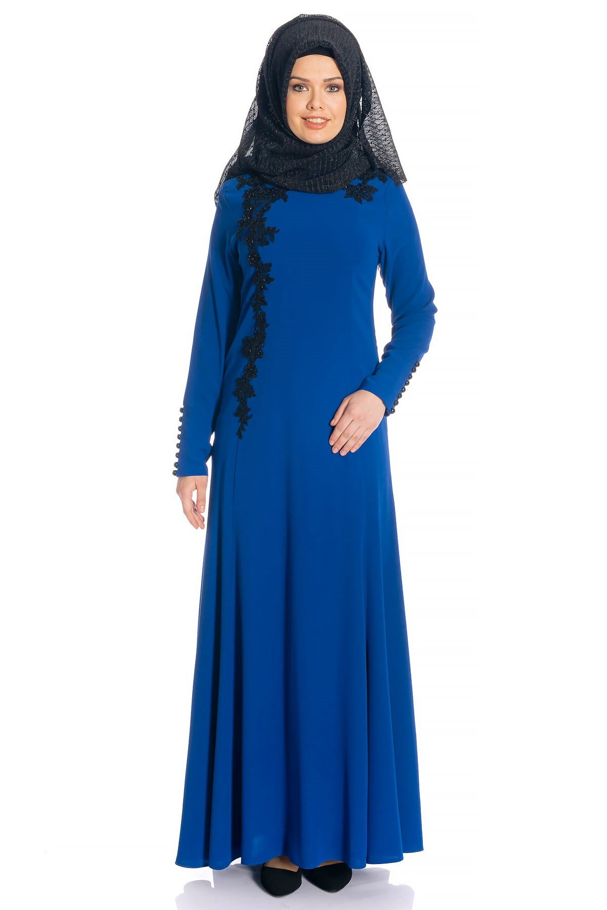 Beyza-Balık Saks Mavi Tesettür Abiye Elbise 490