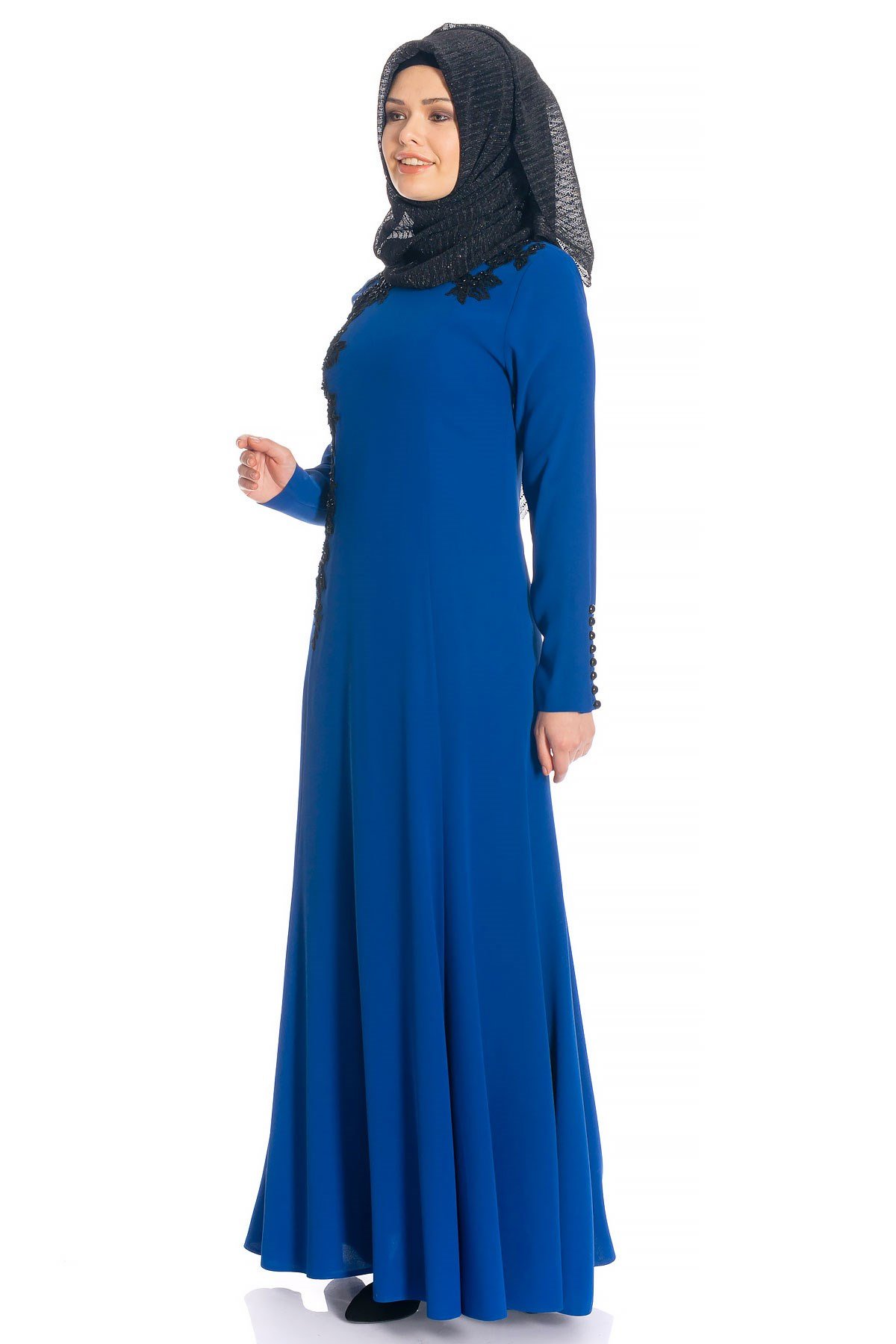 Beyza-Balık Saks Mavi Tesettür Abiye Elbise 490