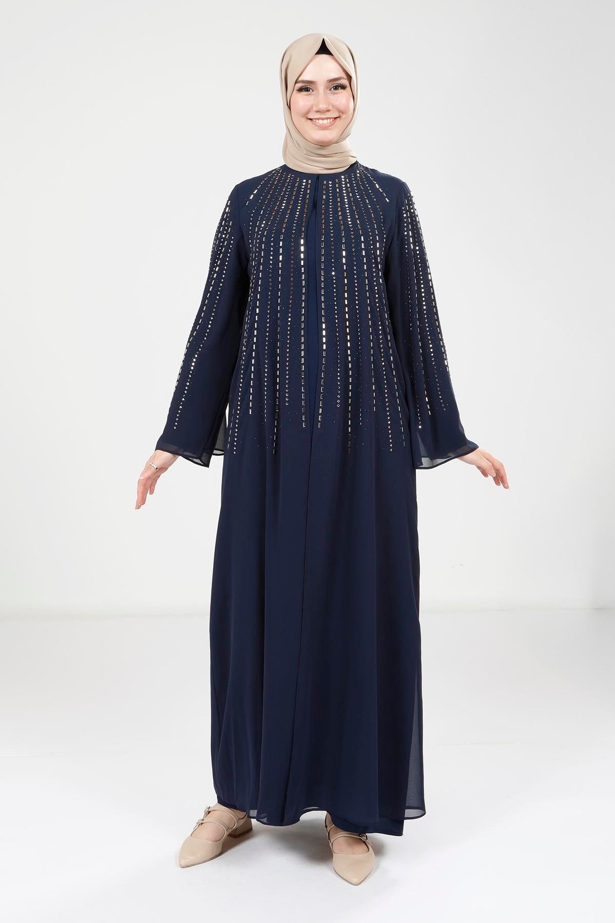 Beyza-Beyza Baget Taşlı Lacivert Elbise 9270