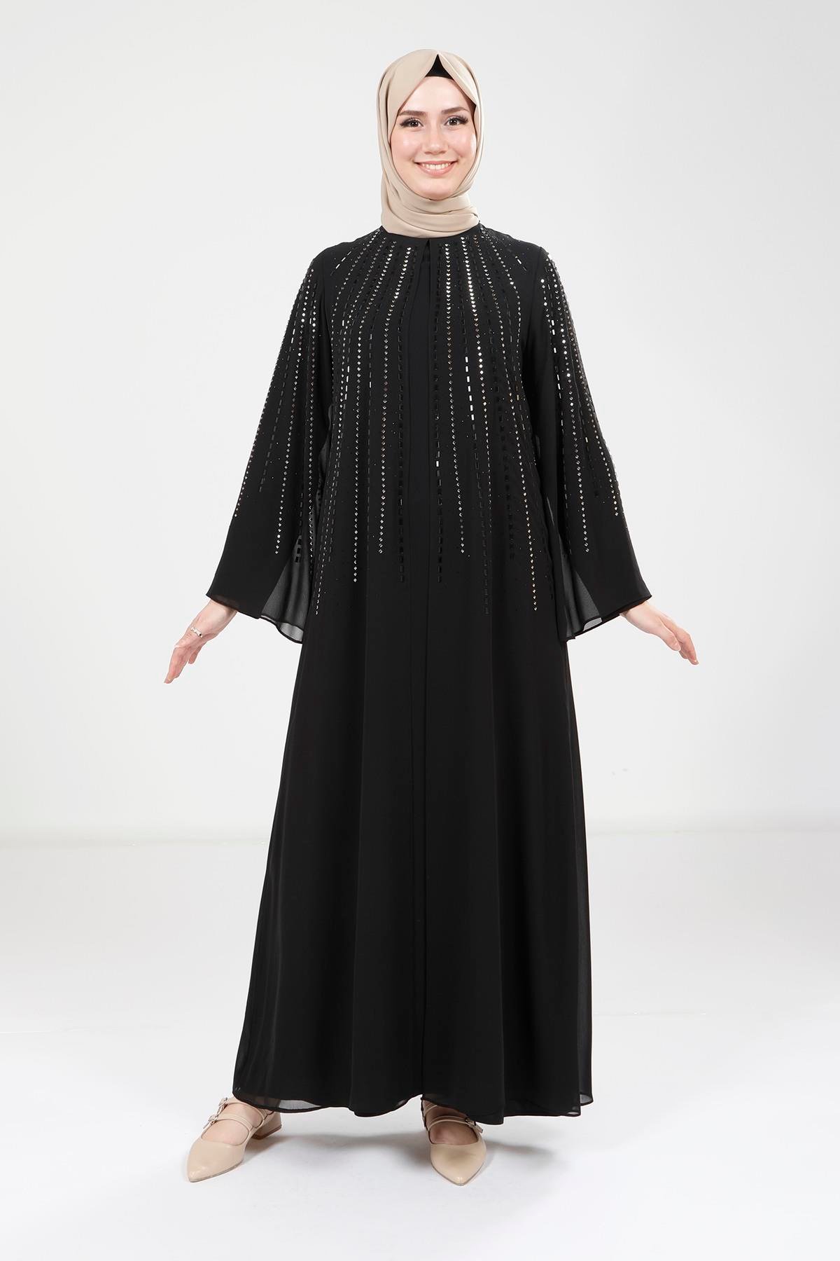 Beyza-Beyza Baget Taşlı Siyah Elbise 9270