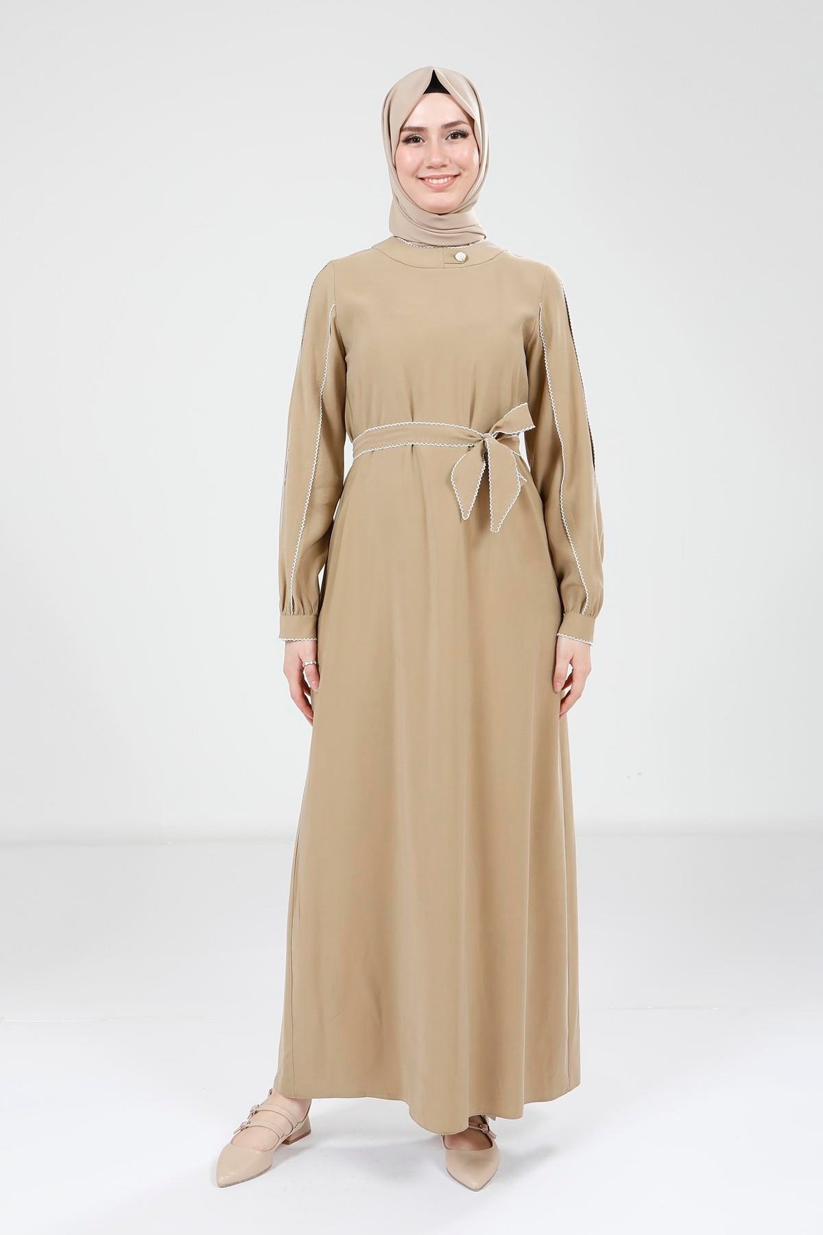 Beyza-Beyza Biye Detaylı Olive Elbise 9383