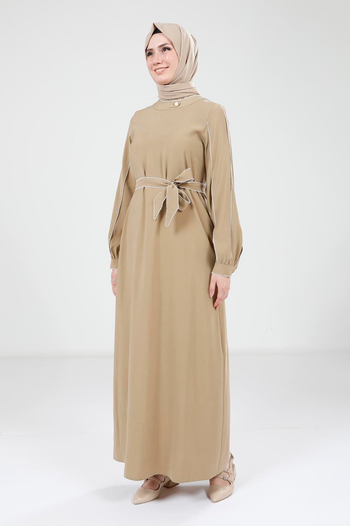 Beyza-9383 ELBİSE BİYELİ OLİVE