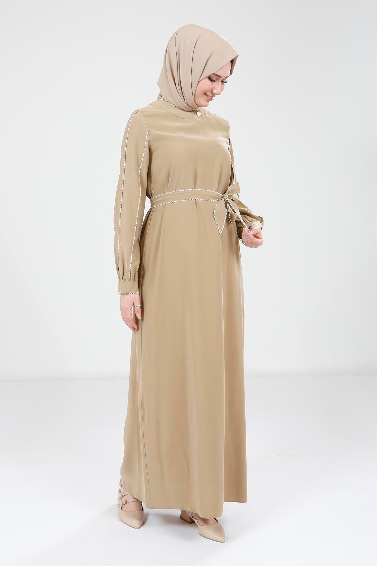Beyza-9383 ELBİSE BİYELİ OLİVE