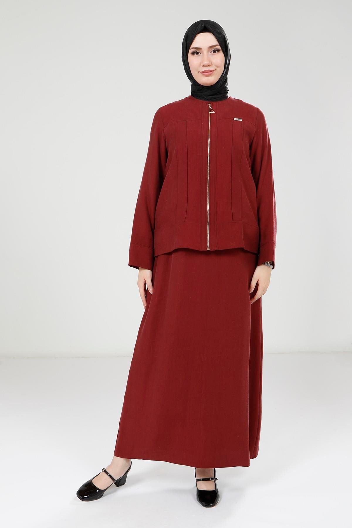 Beyza-Beyza Bordo Ceketli Elbise 9399