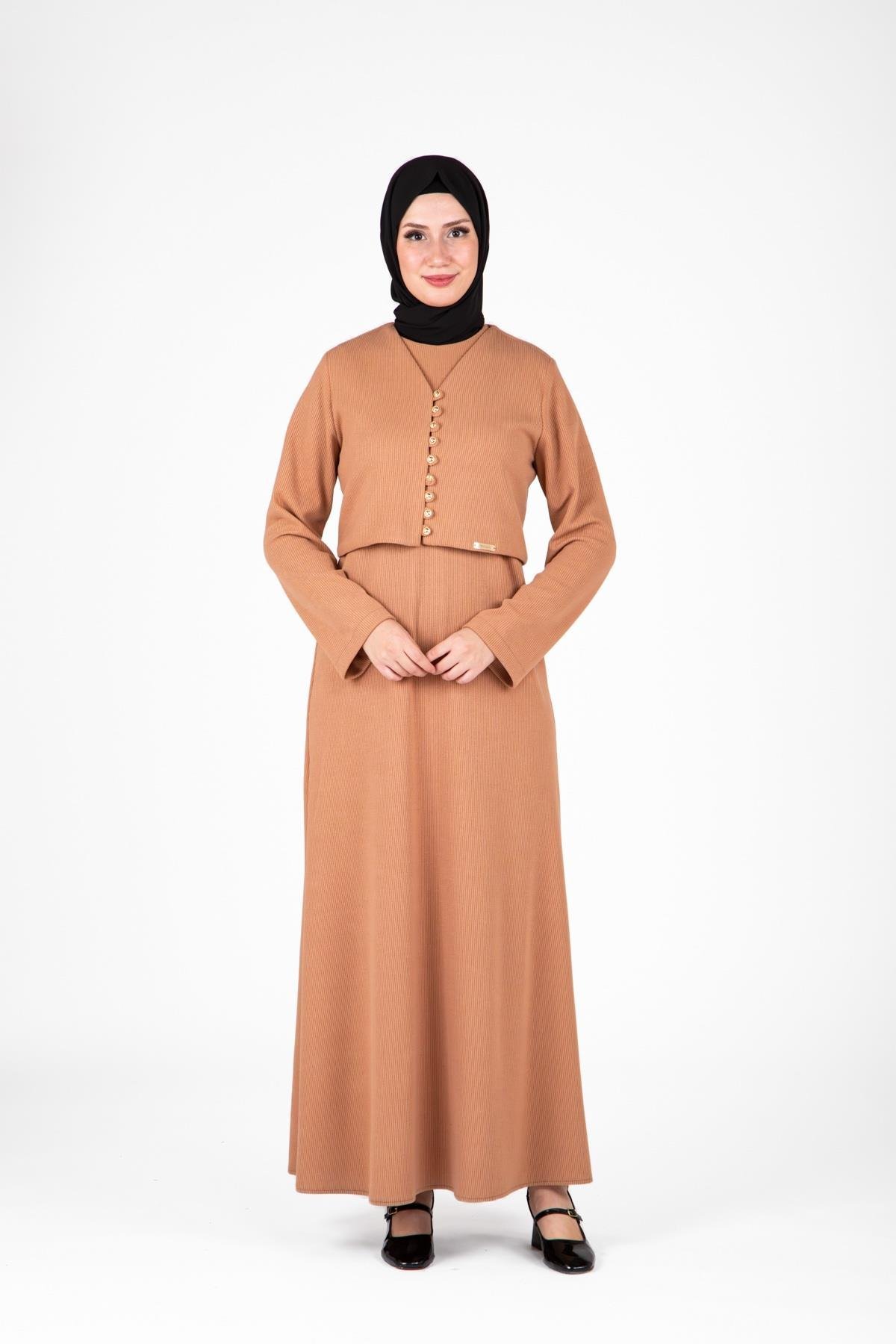 Beyza-Beyza Ceketli Örme Elbise Takım Bej 9472