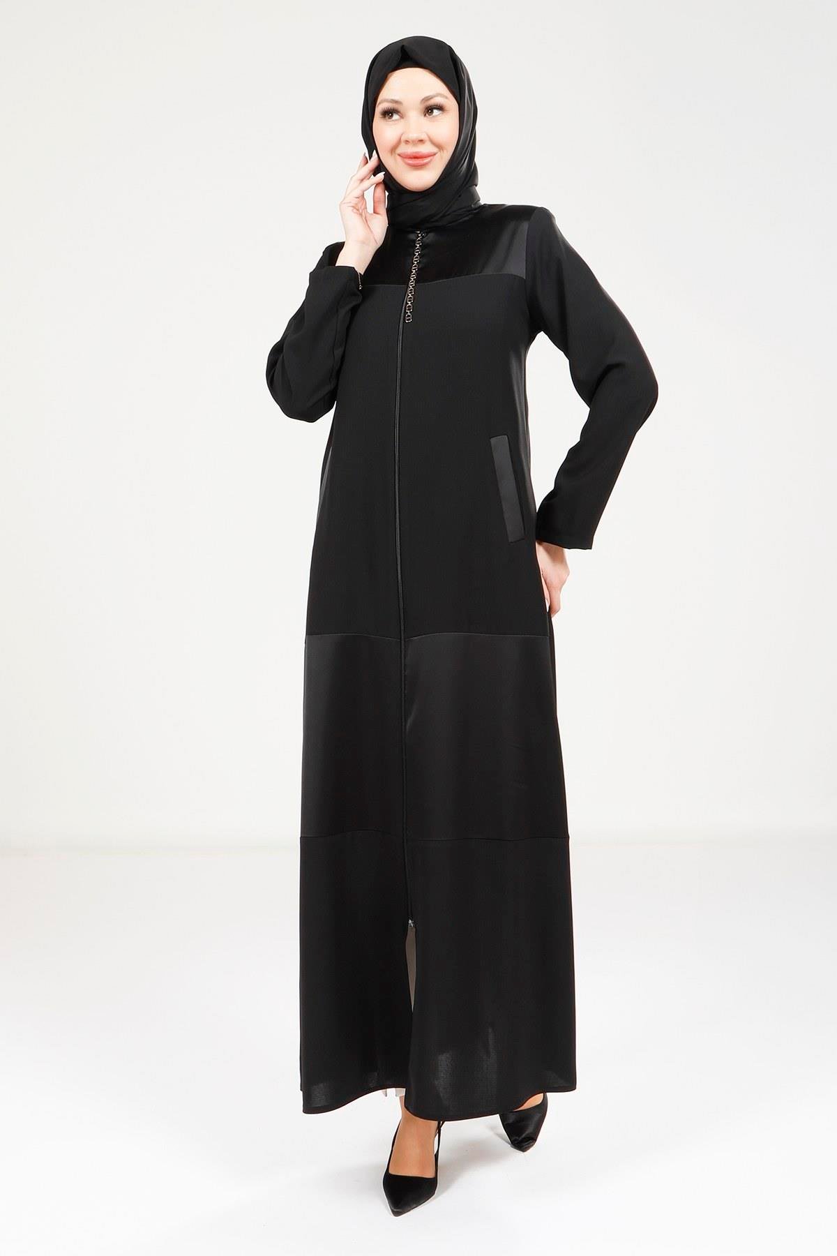 Beyza-Beyza Cepli Fermuarlı Siyah Ferace 9208
