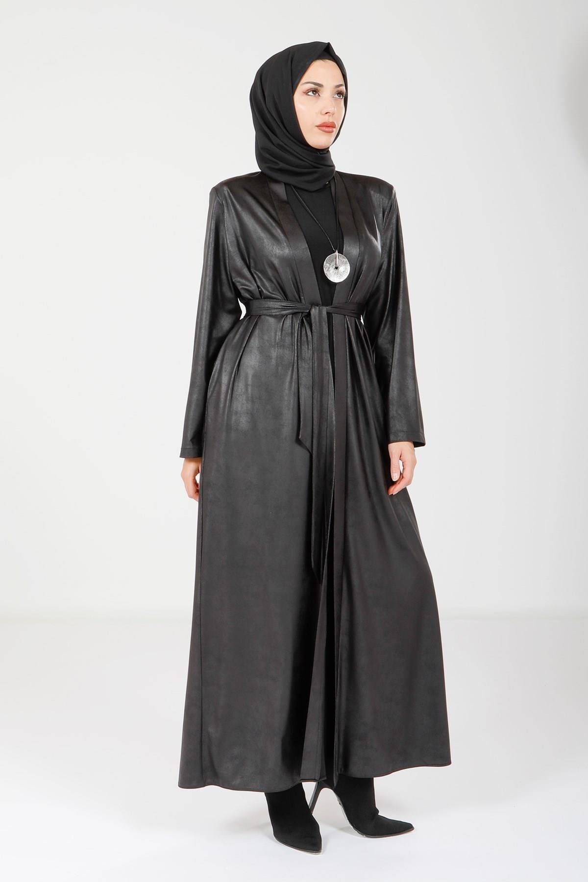 Beyza-9074 ABAYA KOLYELİ SİYAH