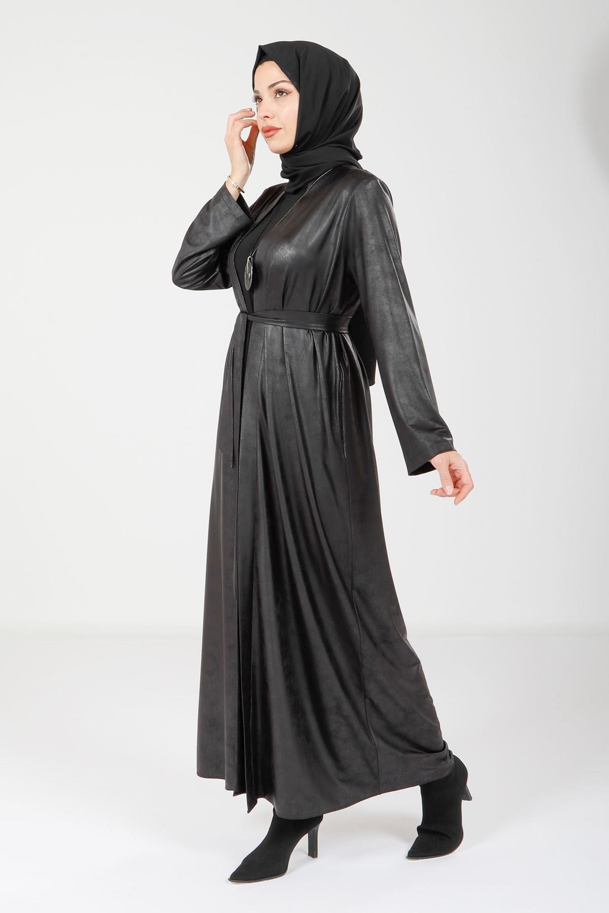 Beyza-9074 ABAYA KOLYELİ SİYAH