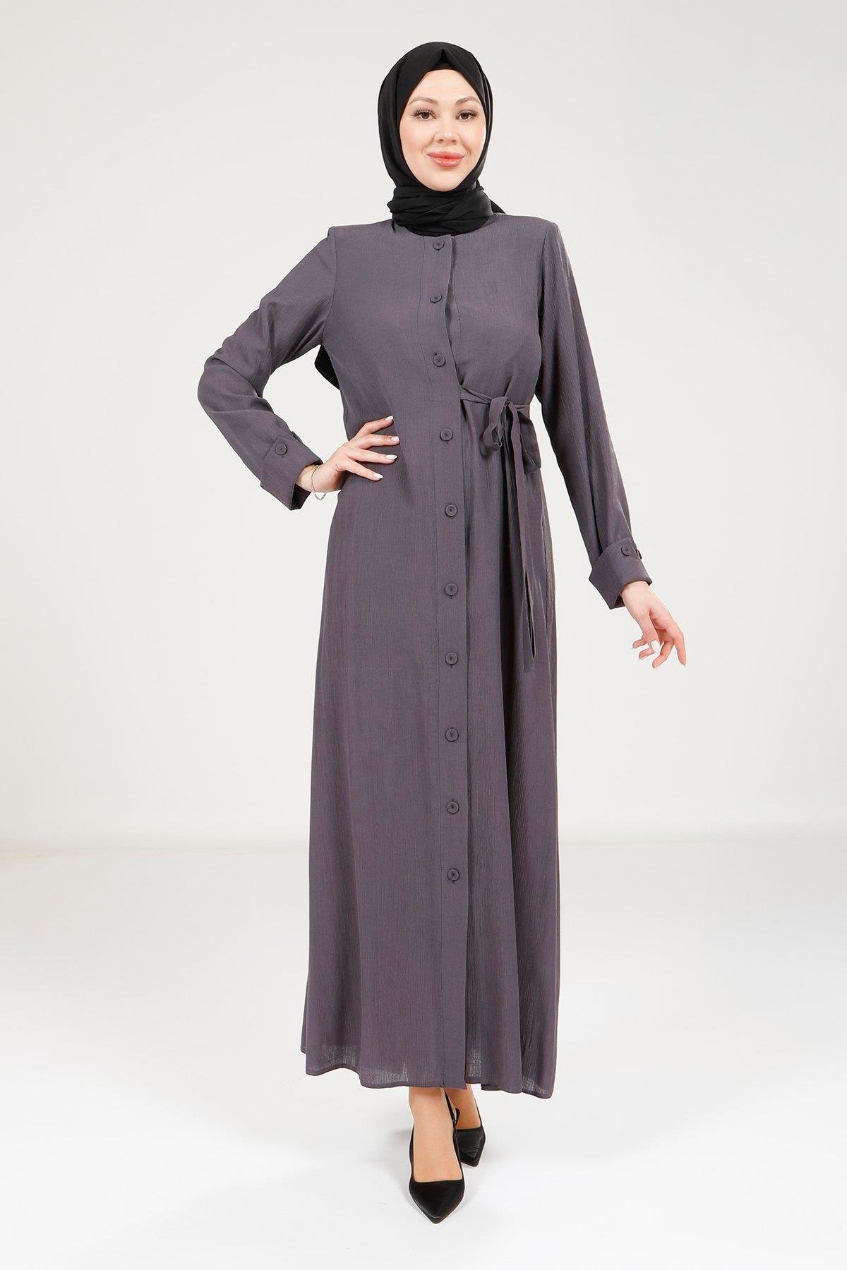 Beyza-Beyza Düğmeli Koyu Gri Elbise 9181