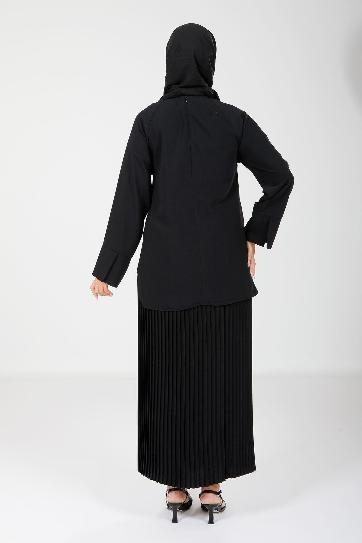Beyza-Beyza Eteği Pliseli Siyah Renk Bluz ve Etek Takım 4166