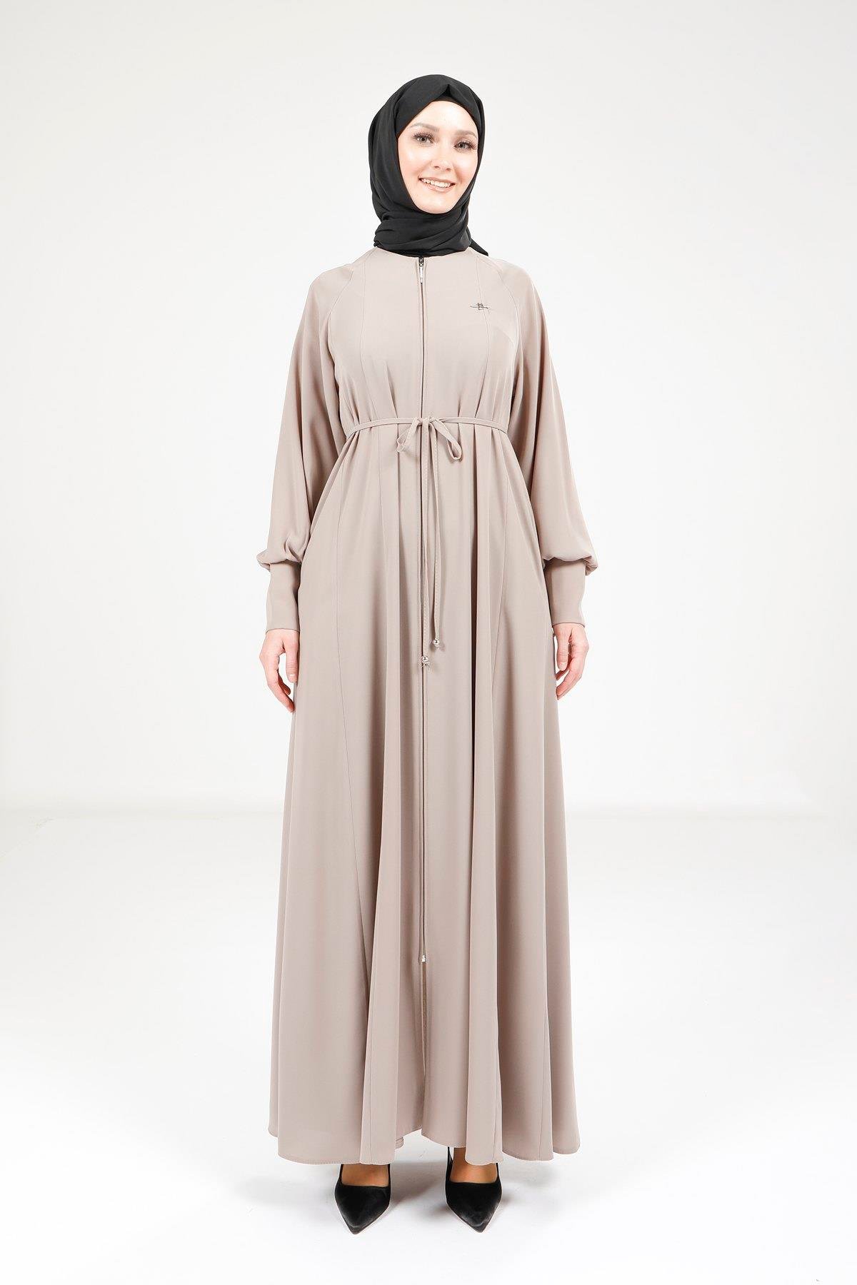 Beyza-Beyza Fermuarlı Kloş Bej Ferace 9162