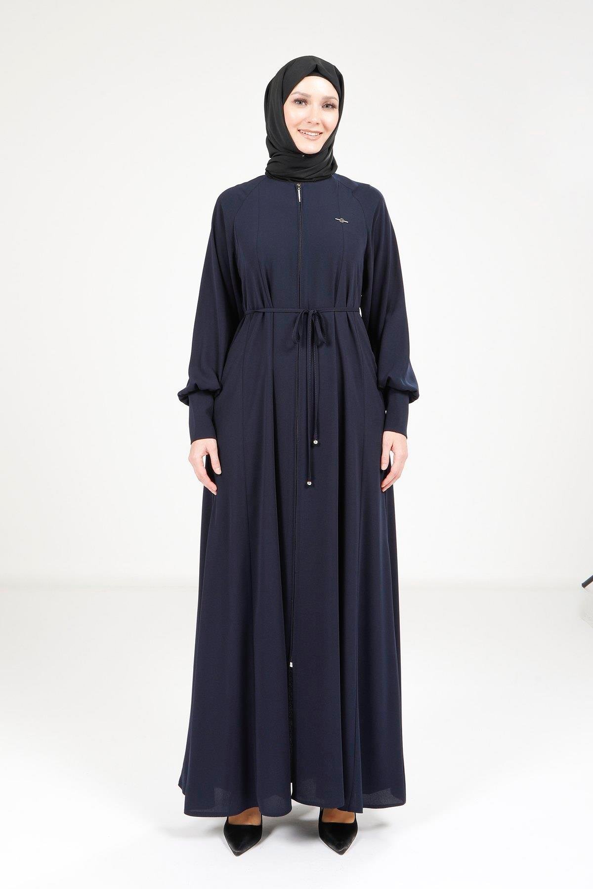 Beyza-Beyza Fermuarlı Kloş Lacivert Ferace 9162