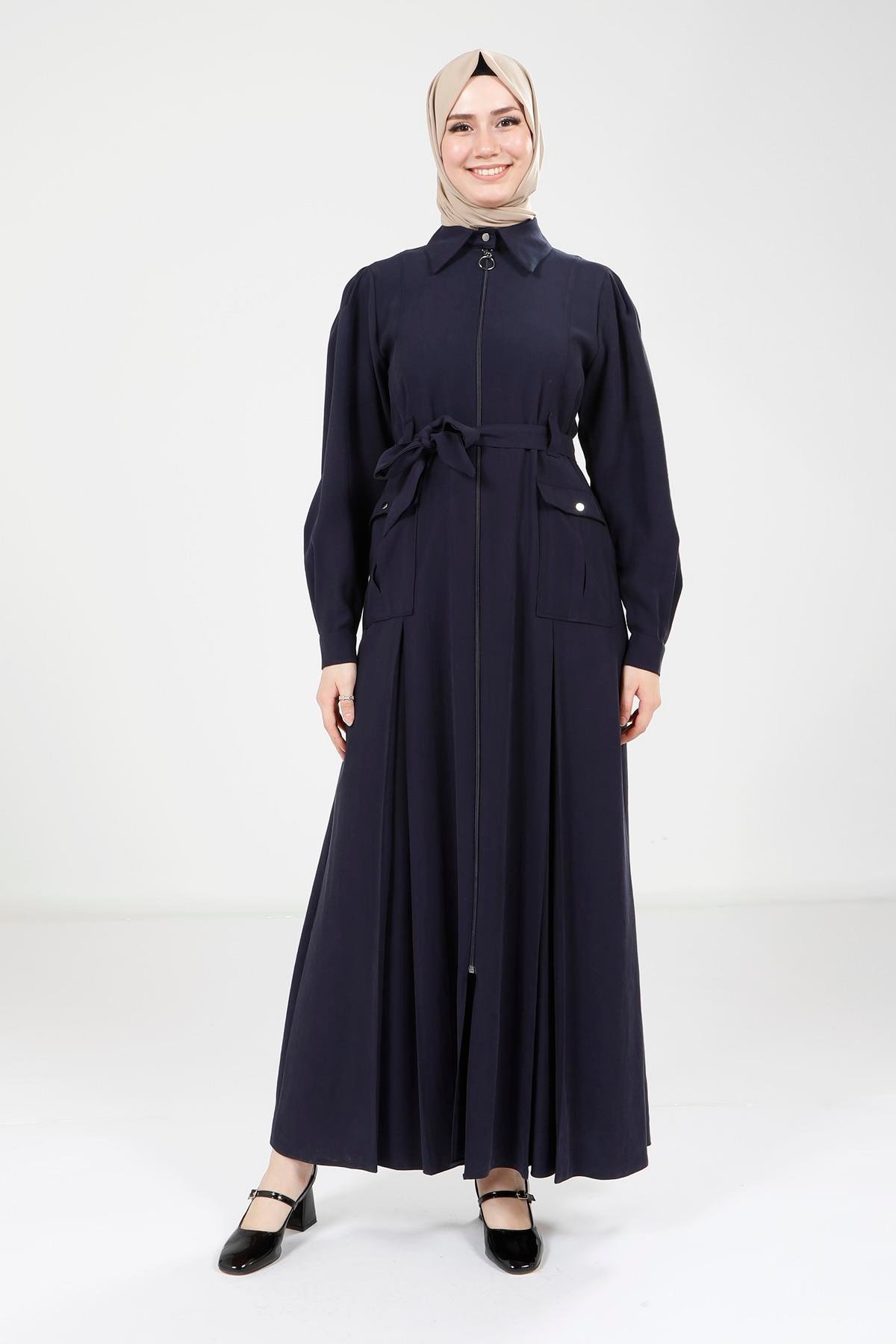 Beyza-Beyza Fermuarlı Lacivert Ferace 9206